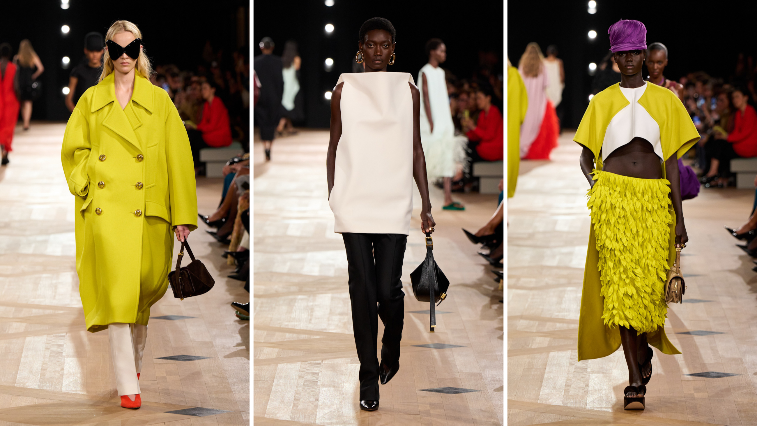 Da Balenciaga, per la prossima stagione primavera-estate, va in scena anche il color blocking; Paris Fashion Week, 4 ottobre 2025 - Credits: Launchmetrics.com/Spotlight