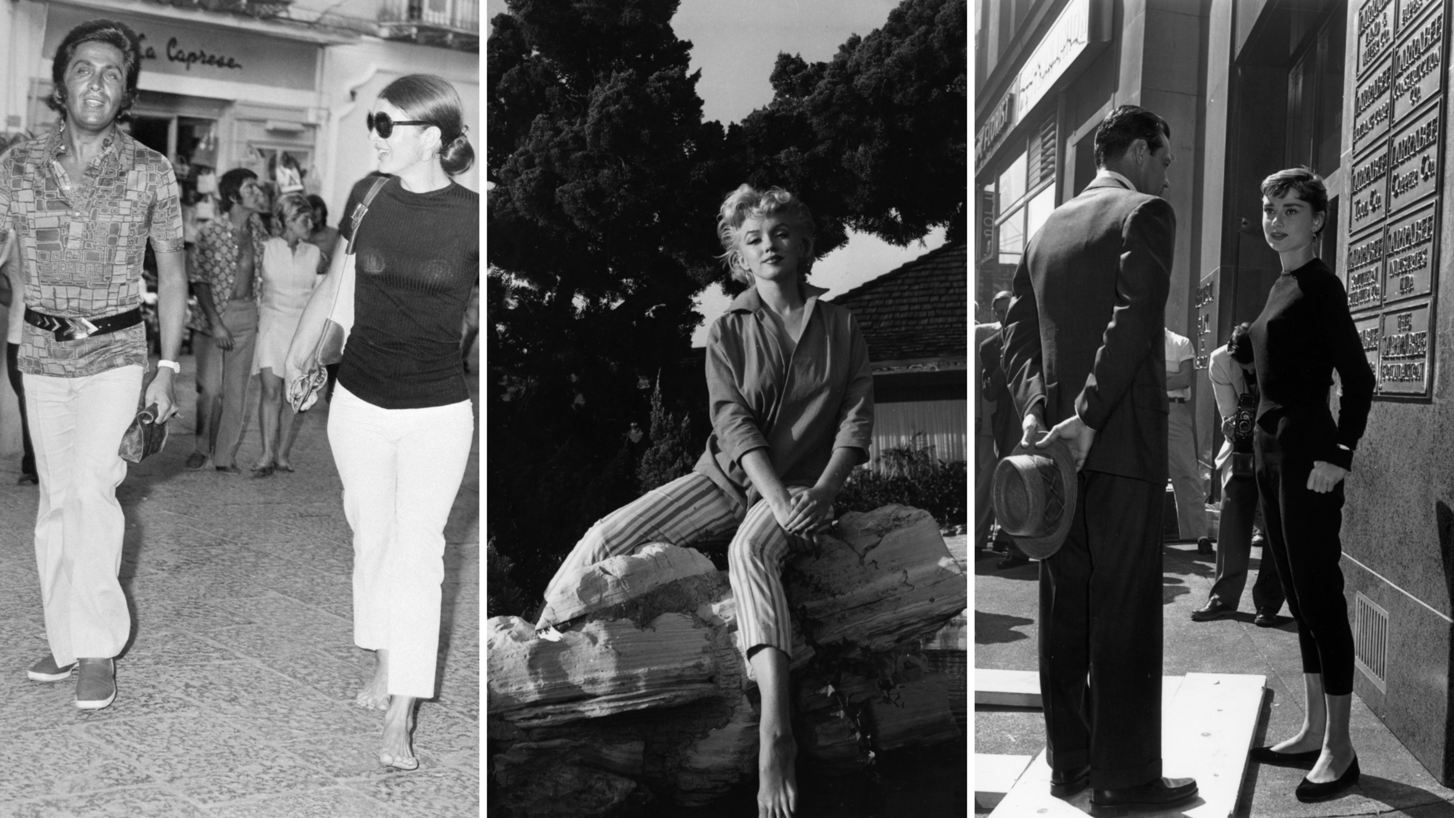 Da sinistra: Jacqueline Onassis insieme a Valentino; Marilyn Monroe, 1954; Audrey Hepburn sul set del film “Sabrina”, 1953 - Credits: Getty Images