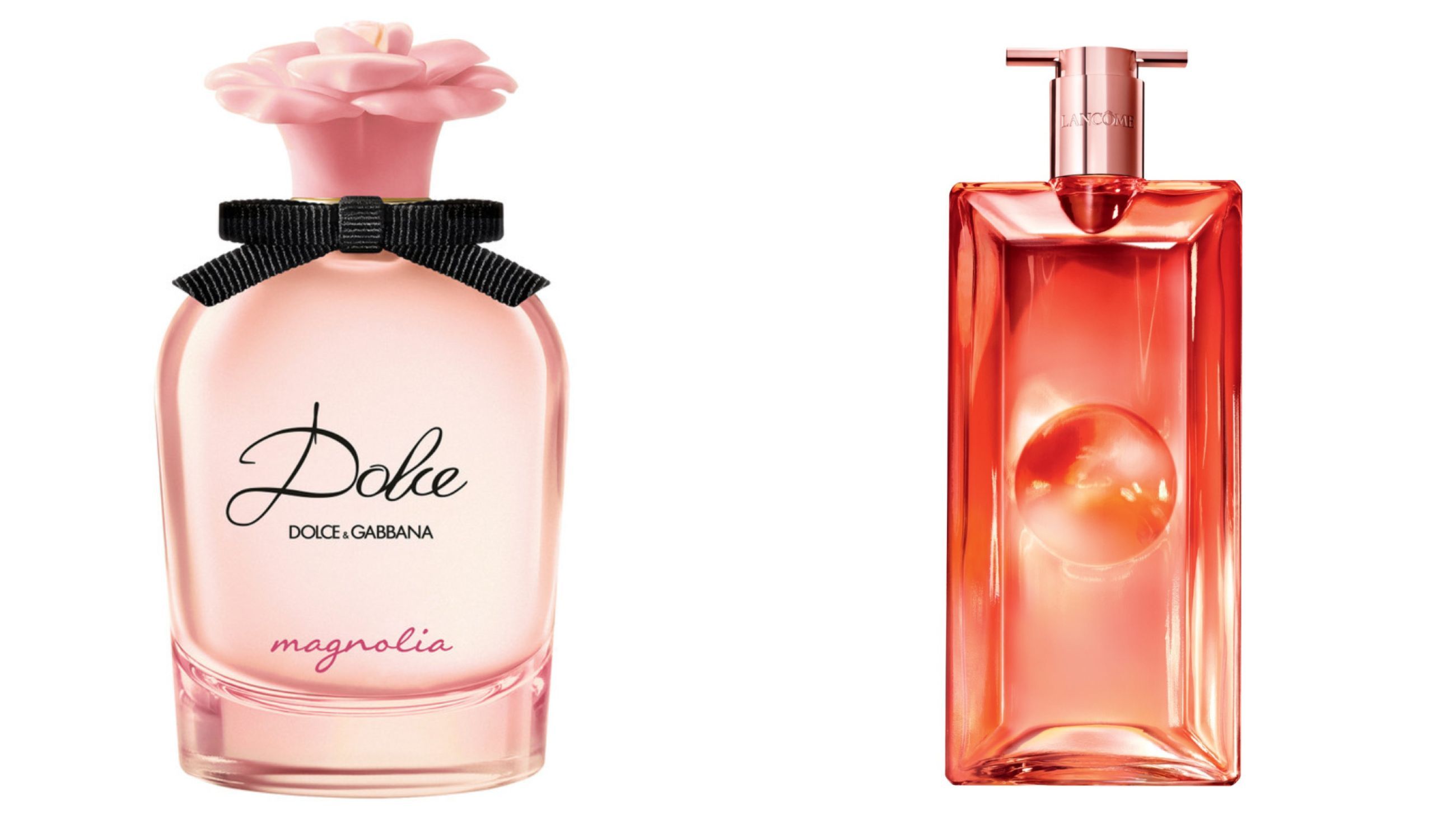 Da sinistra: Dolce & Gabbana, Dolce Magnolia; Lancôme, Idôle Peach 'n Roses - Courtesy Press Office