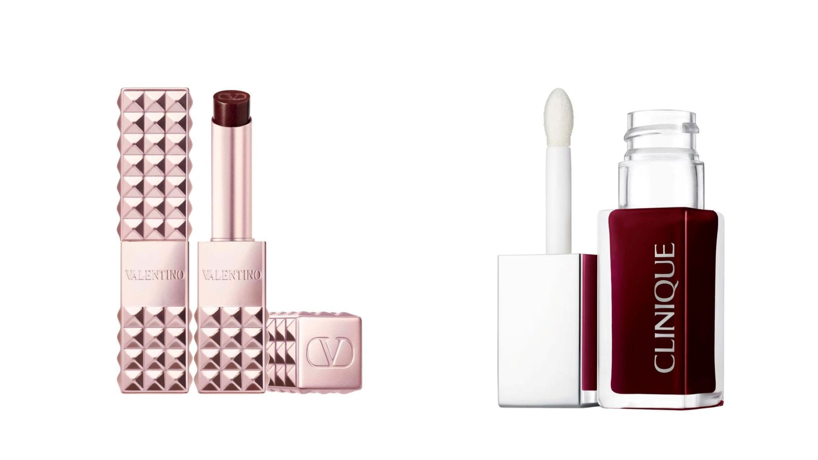 Valentino Beauty, Spike Disco Balm Bold Brown; Clinique, Pop™ Lip Gloss Black Honey - Courtesy Press Office