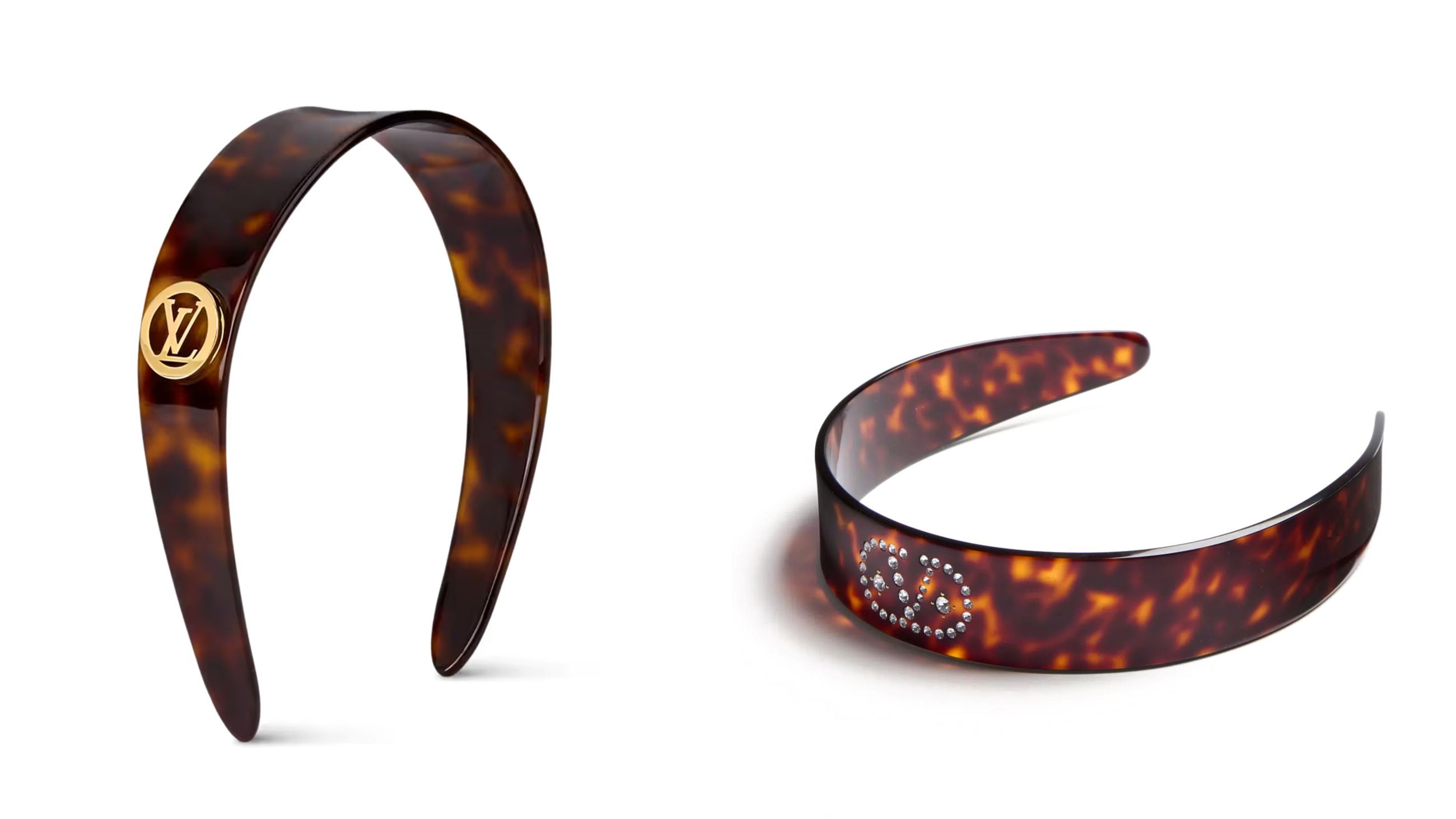 Da sinistra, il cerchietto Vlogo Signature In Resina, Metallo e Cristalli di Valentino ed il modelloLV Circle firmato Louis Vuitton - Credits: www.valentino.it; Credits: Press Office