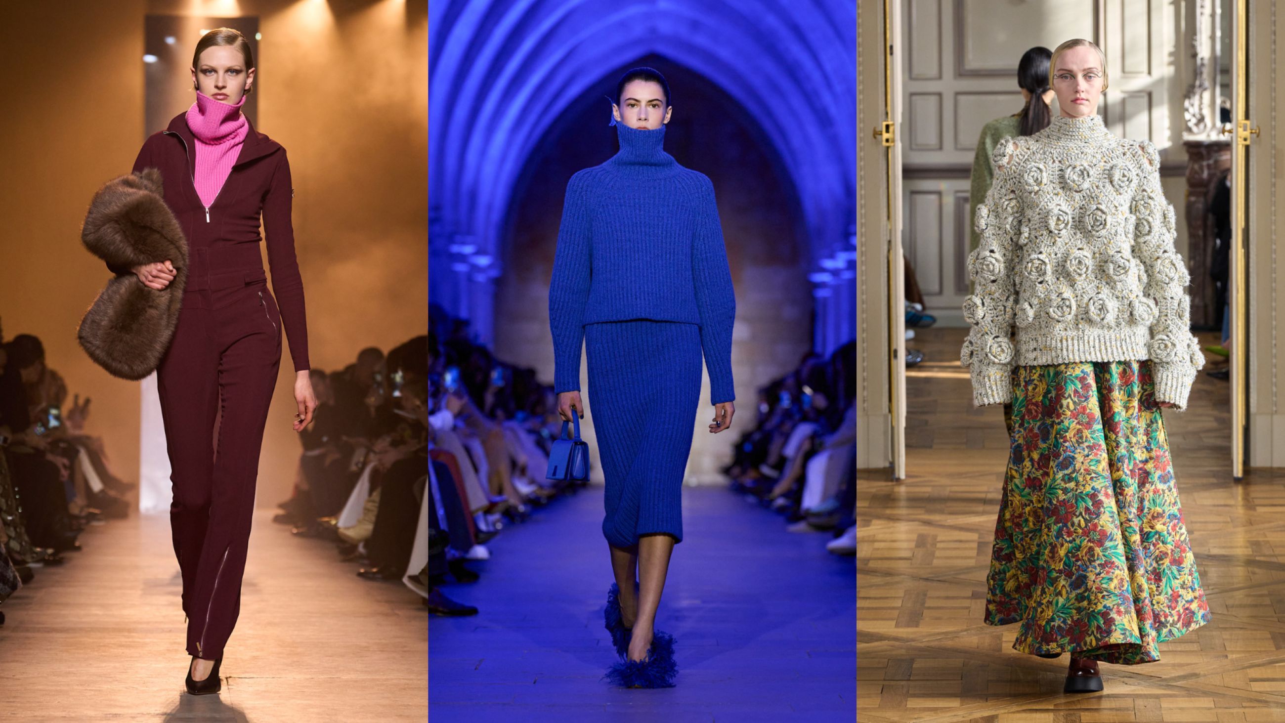 Da sinistra Elie Saab; Akris; Ganni FW25 - Credits Launchmetrics.com/Spotlight 