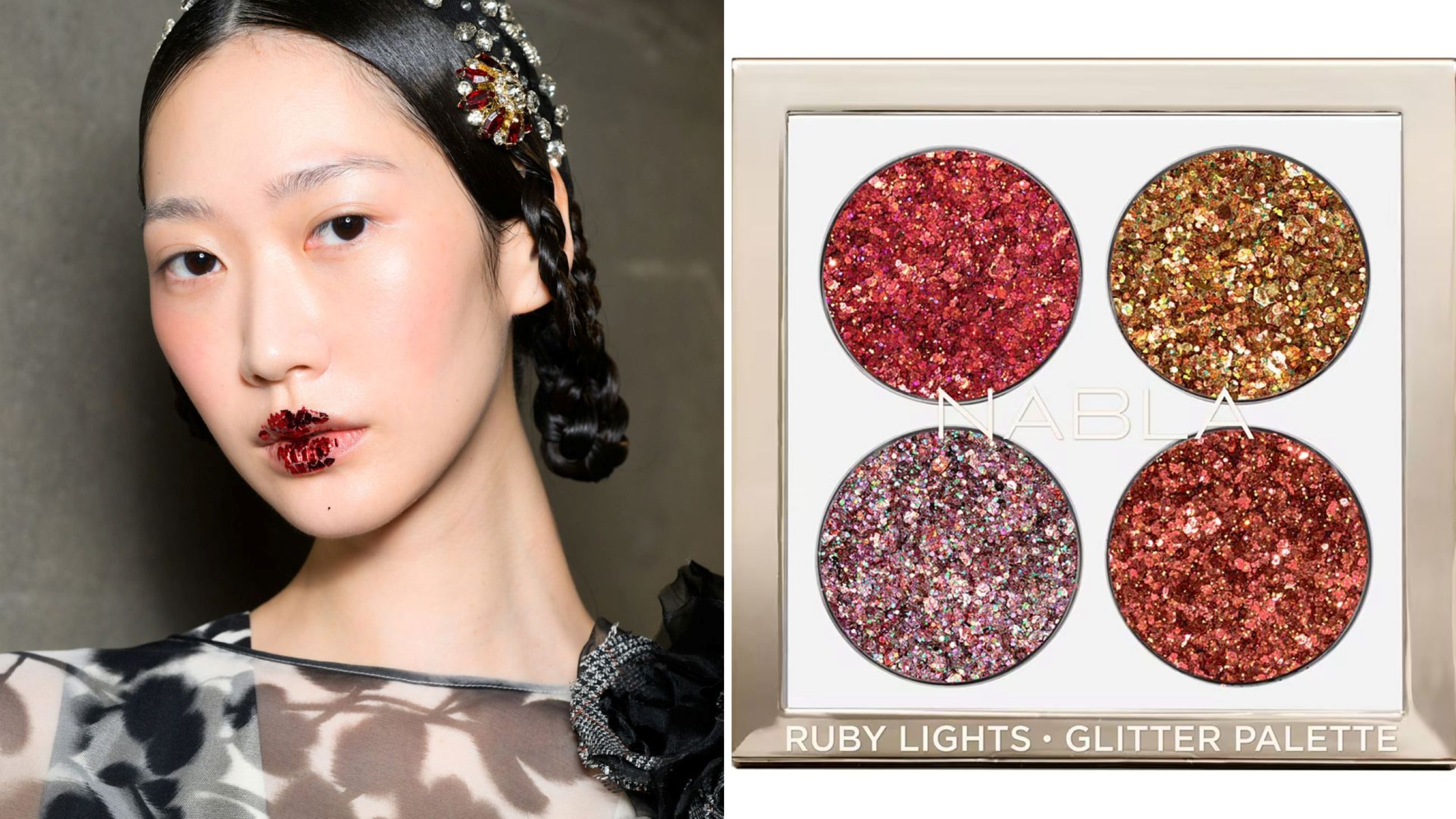 Antonio Marras; Nabla, Ruby Lights Glitter Palette - Credits: Launchmetrics.com/Spotlight; Courtesy Press Office