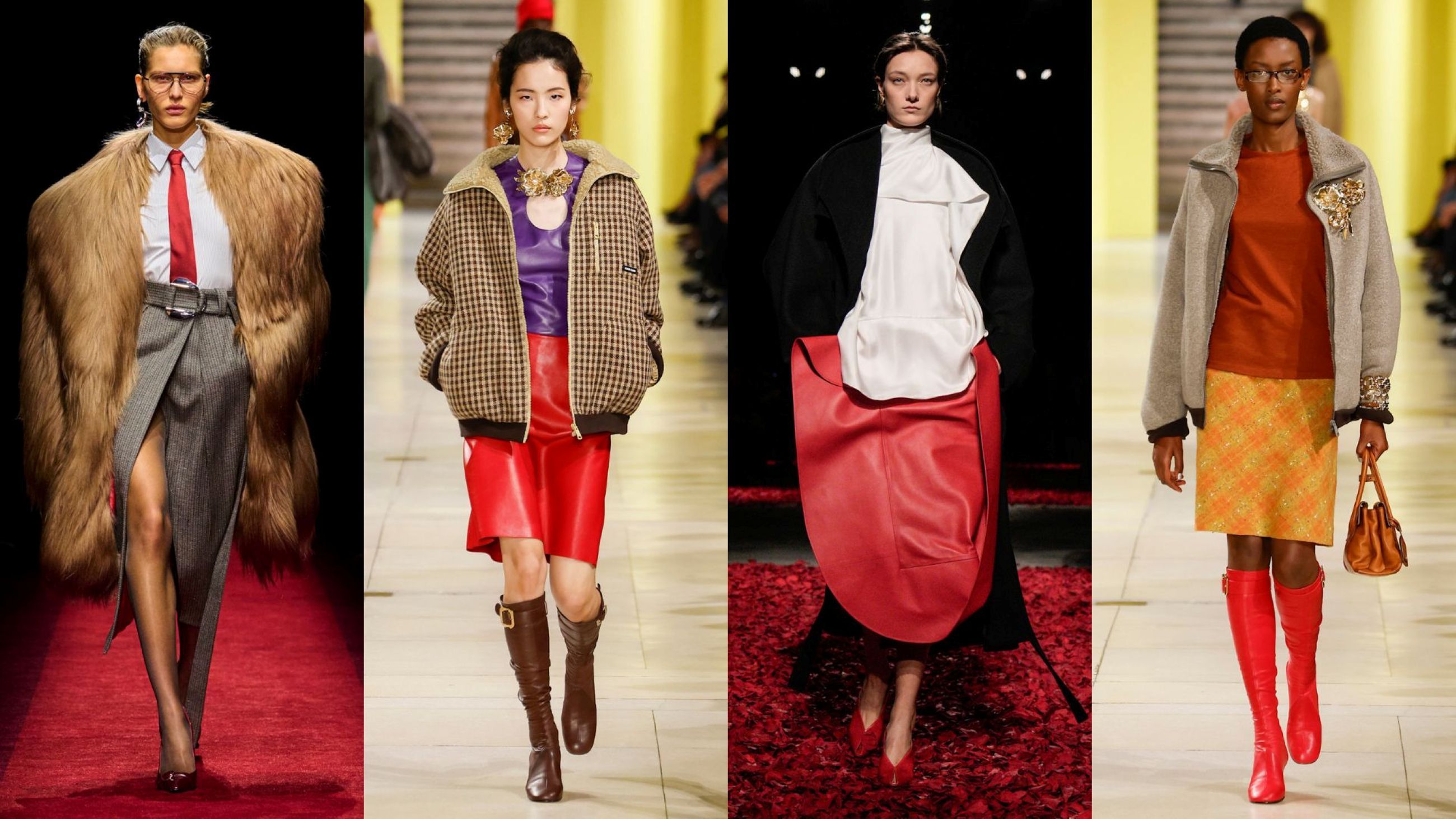 Da sinistra Ferrari FW25; Miu Miu FW25; Ferragamo FW25; Miu Miu FW25 - Credits Launchmetrics.com/Spotlight