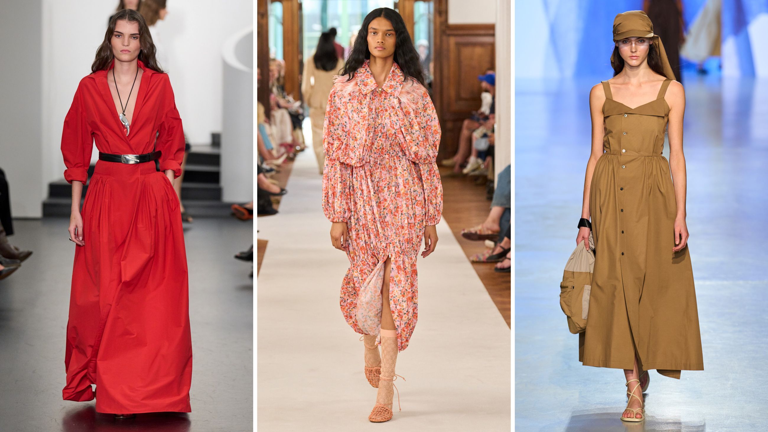 In campagna lo stile non rinuncia alla comodità. Dalle collezioni PE26: da sinistra mise Antonio Marras; Ungaro; Gabriela Hearst - Credits: Launchmetrics.com/Spotlight