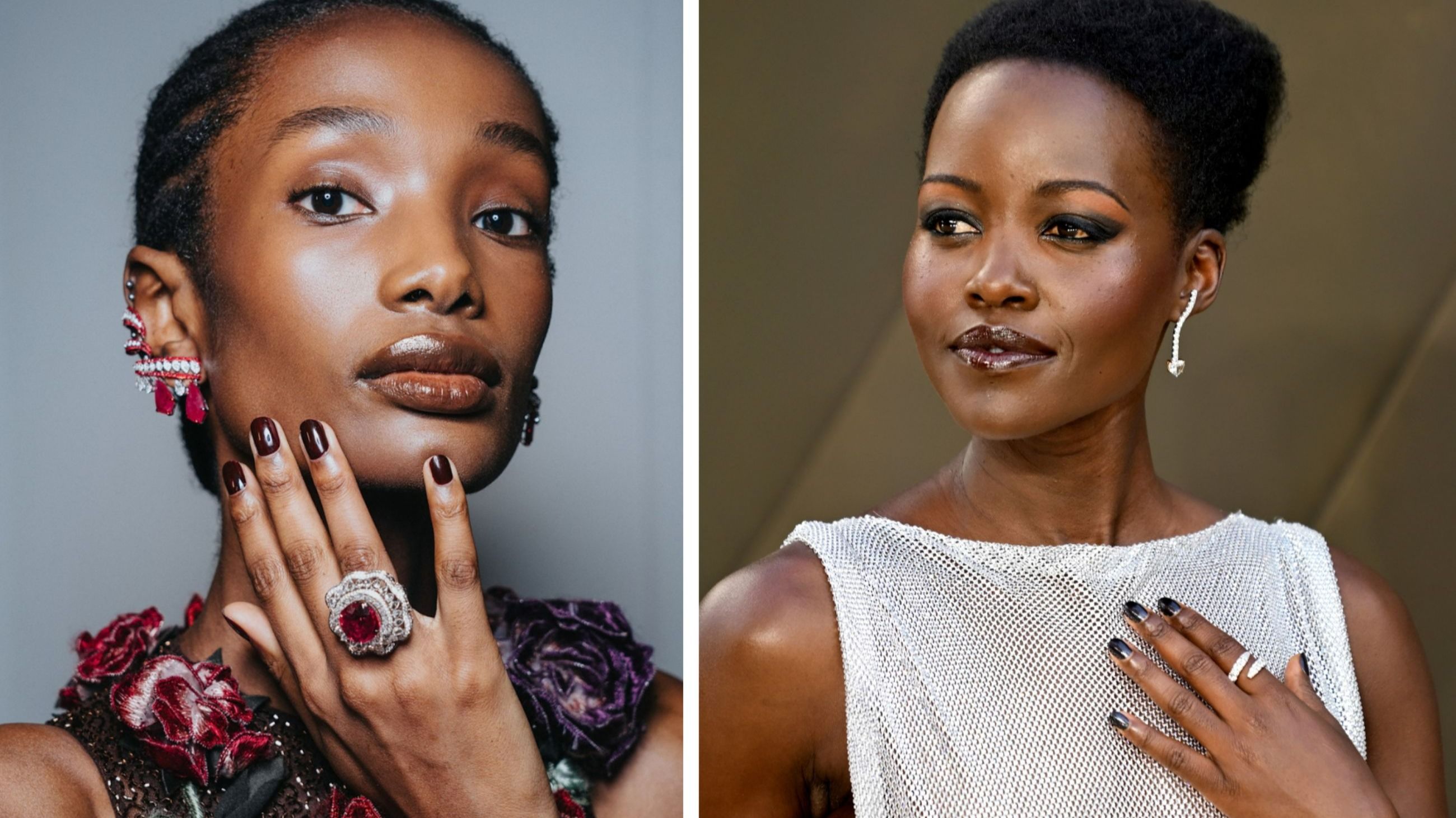 Da sinistra: Manish Malhotra FW26 - Credits Launchmetrics.com/Spotlight; Lupita Nyong'o - Credits Getty Images
