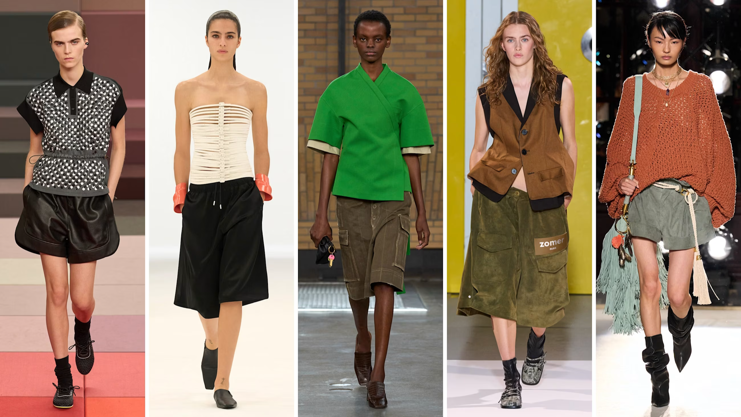 Dalle passerelle PE26: da sinistra mise di Fendi, Courrèges, Calvin Klein, Zomer e Balmain - Credits: Launchmetrics.com/Spotlight