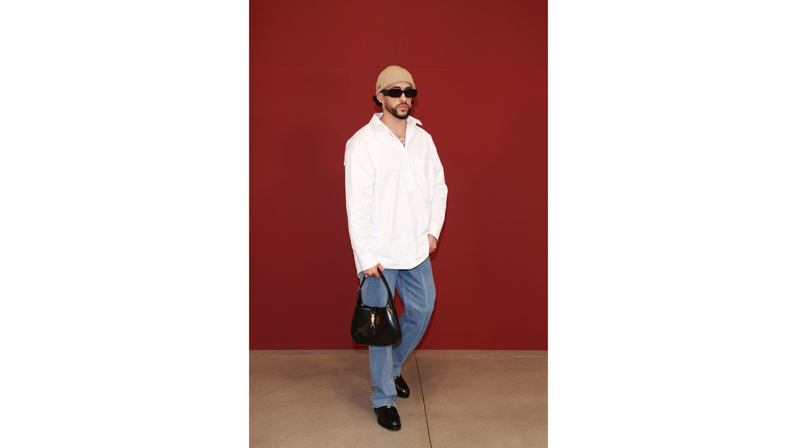 Bad Bunny per Gucci alla Milano Fashion Week, 2023 
Credits Getty Images