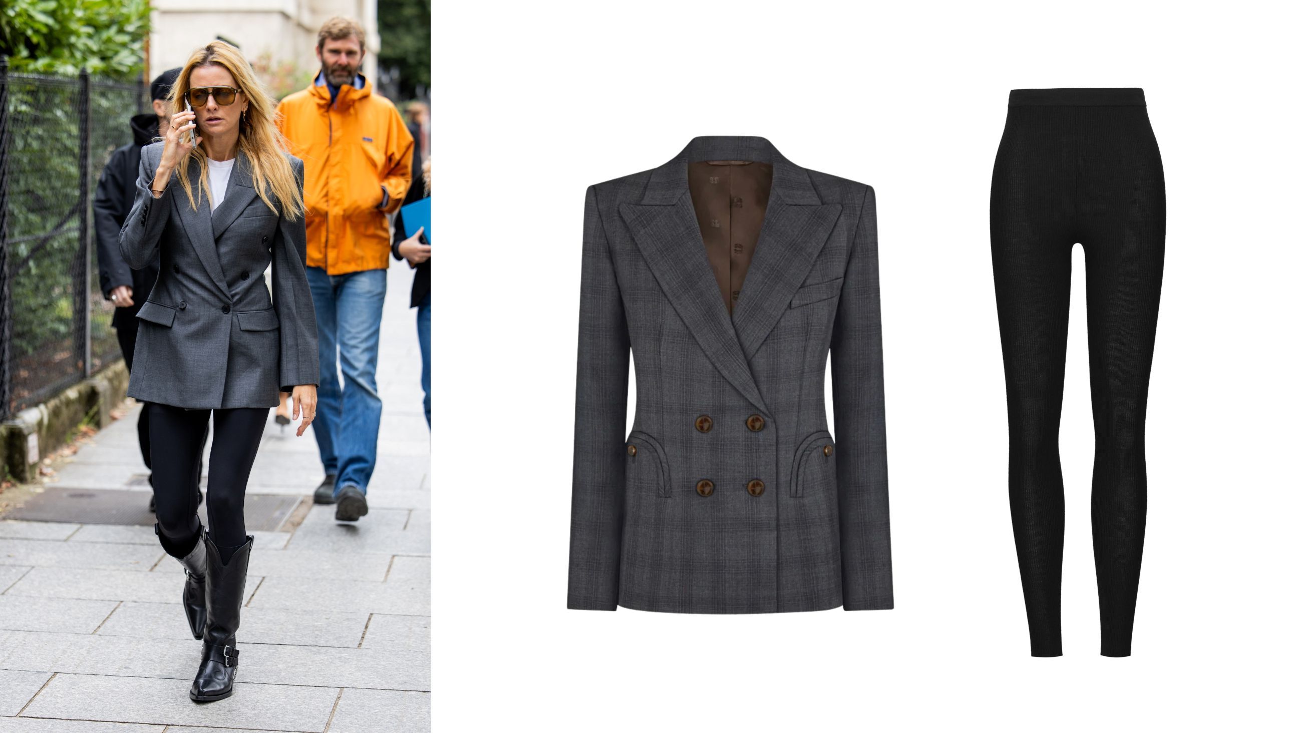 Da sinistra: Street style - Credits: Getty Images; blazer Prada, leggings Oysho