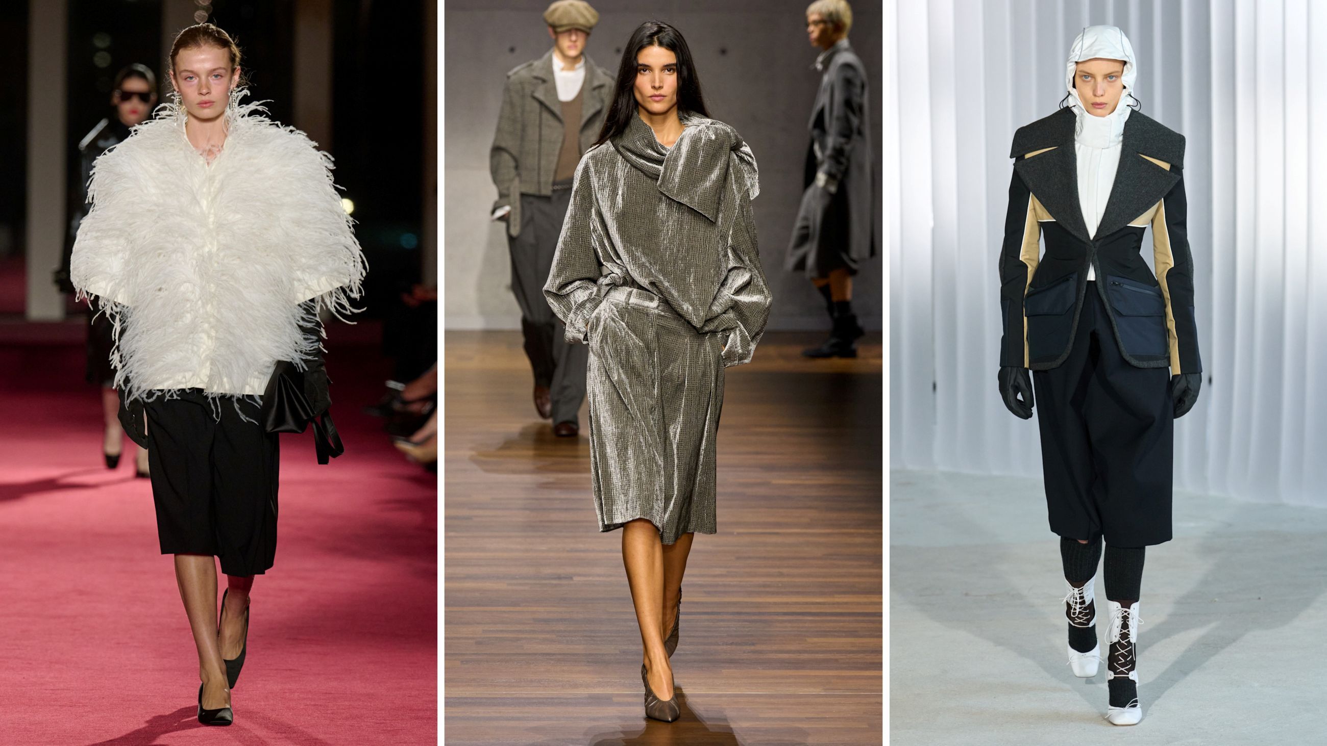 Dalle passerelle FW26: da sinistra Michael Kors; Emporio Armani; Jean Paul Gaultier - Credits: Launchmetrics.com/Spotlight