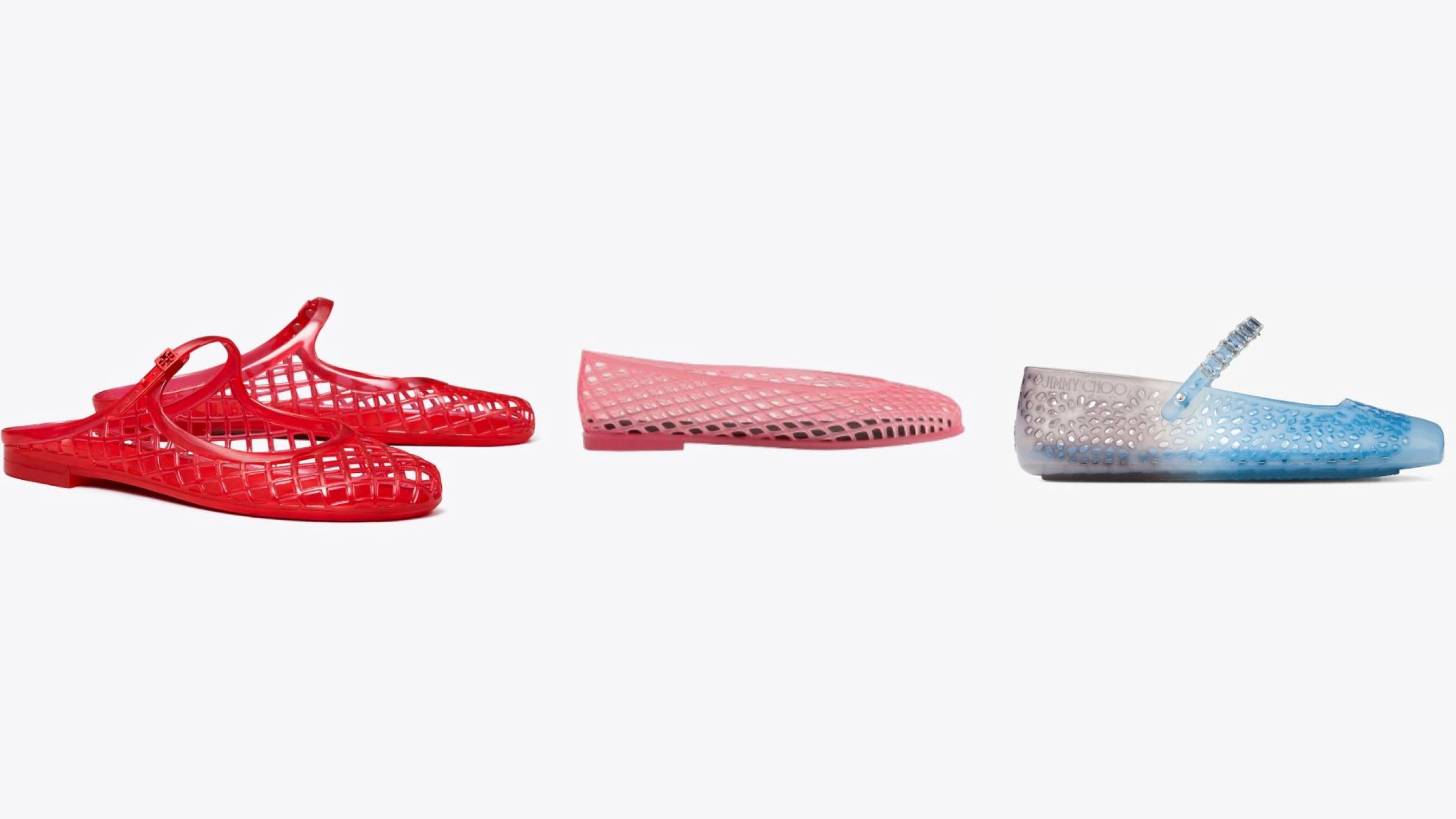Da sinistra: ballerine jelly Tory Burch, COS, Jimmy Choo - Credits: Courtesy Press Office