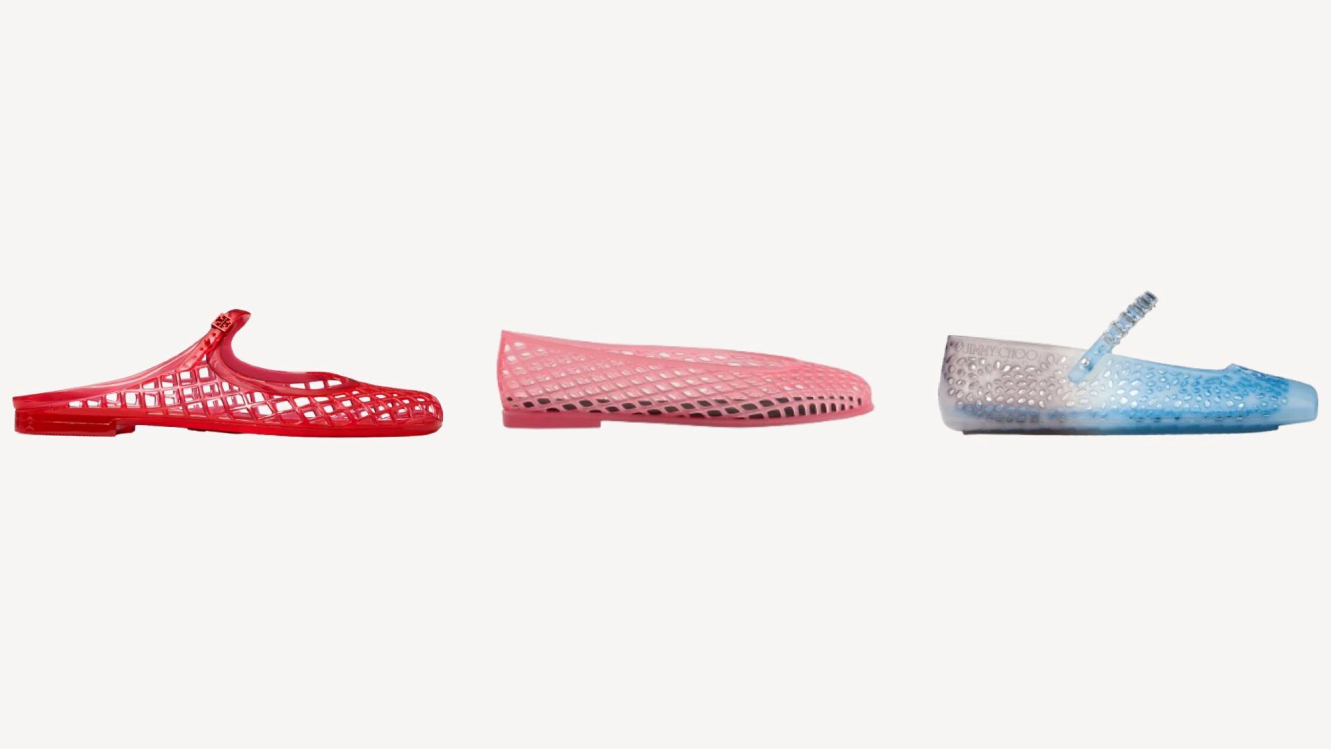 Da sinistra: ballerine jelly Tory Burch, COS, Jimmy Choo - Credits: Courtesy Press Office