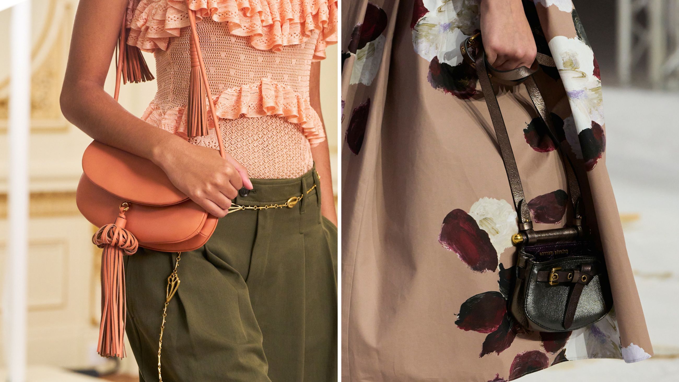 Dalle collezioni PE26: da sinistra, modelli di “bisaccia” firmati Ulla Johnson e Antonio Marras - Credits: Launchmetrics.com/Spotlight