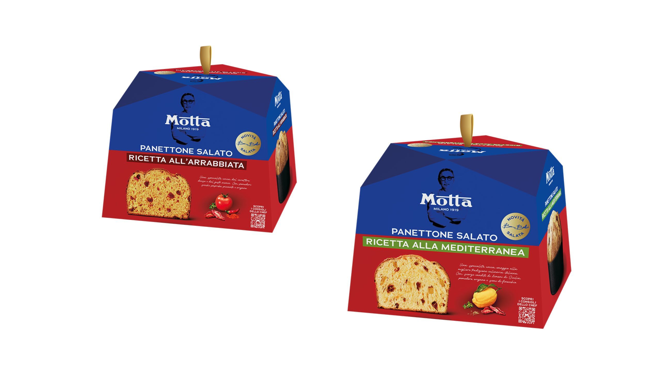 I due panettoni salati lanciati nel 2025 da Motta in collaborazione con lo Chef Bruno Barbieri