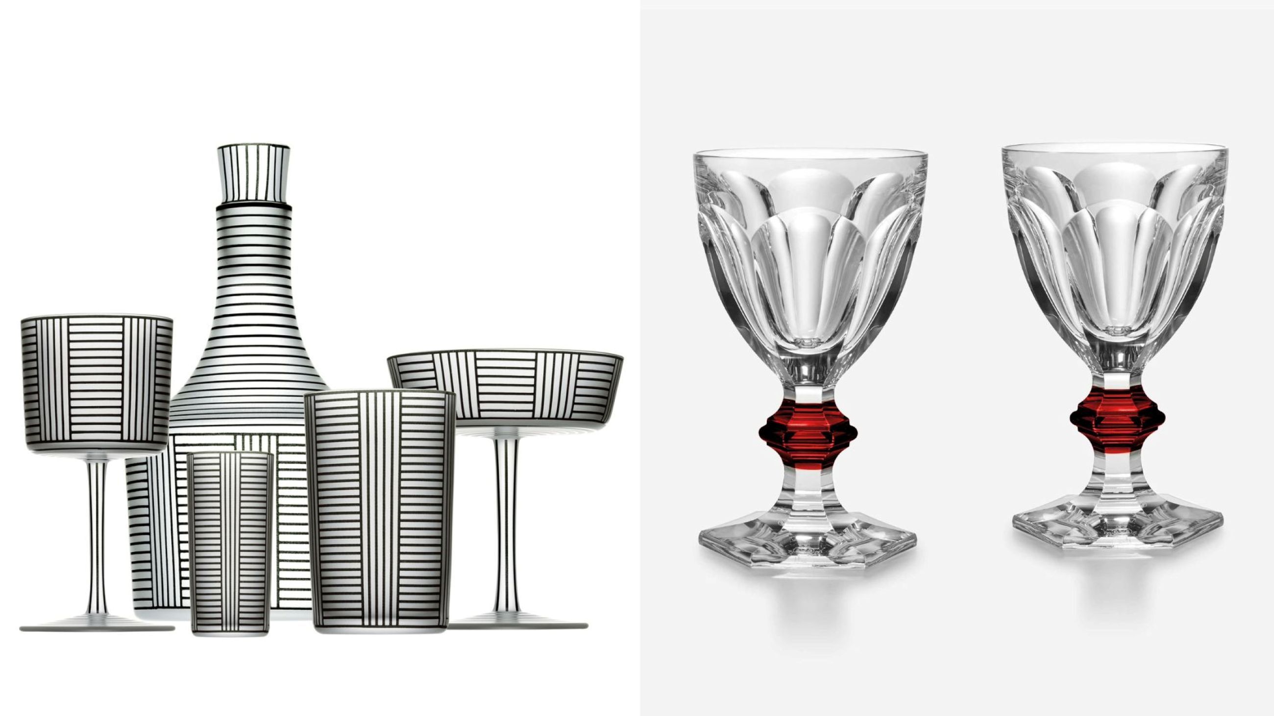 Calice Serie B Bronzit, 1912. Art Déco allo stato puro; Bicchiere Harcourt 1841. Un’icona da palazzo - Credits: Courtesy Lobmeyr; Courtesy Baccarat 