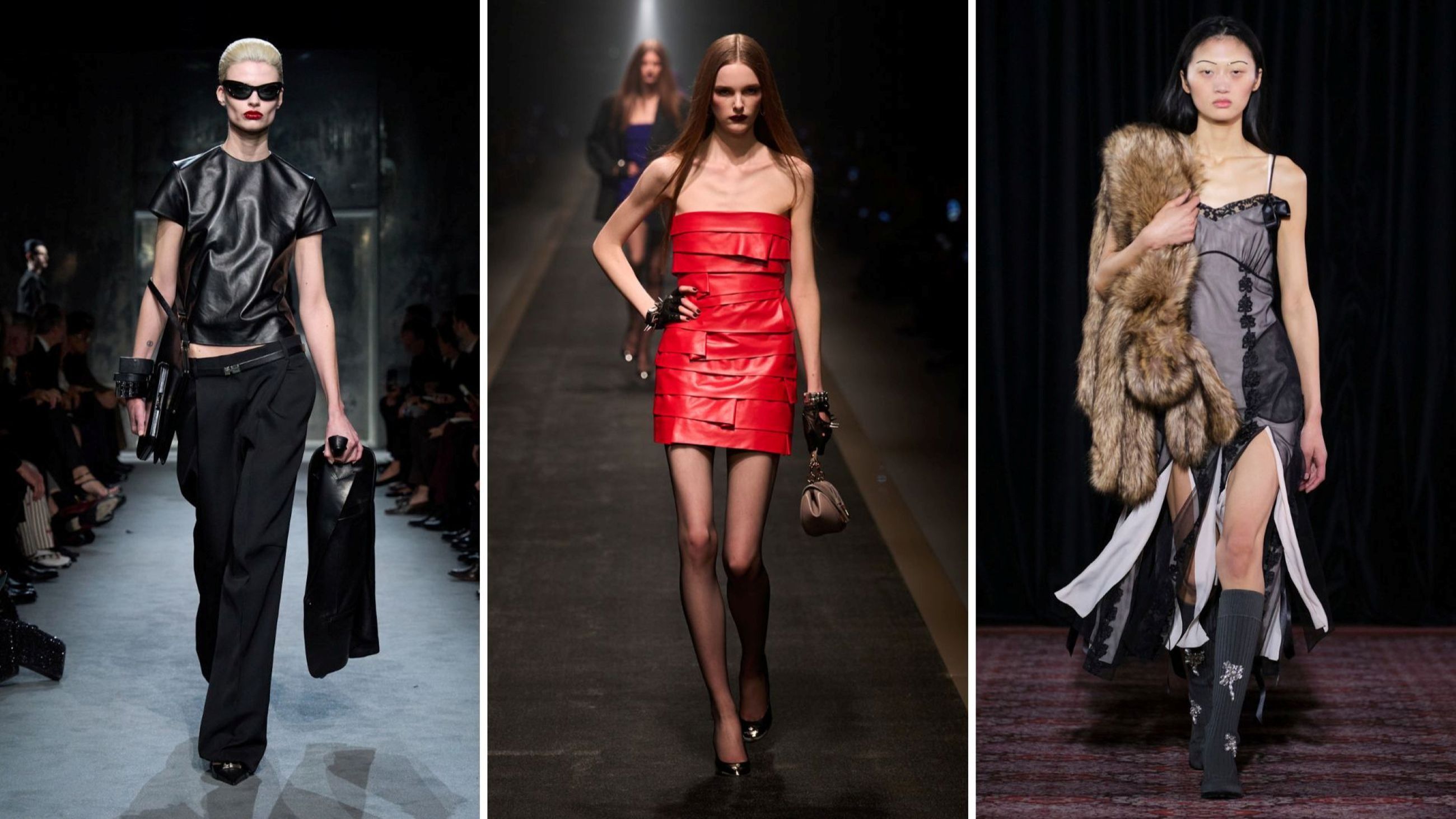 Da sinistra verso destra: Tom Ford F25; Versace F25; Simone Rocha F25 Credit Launchmetrics.com/Spotlight