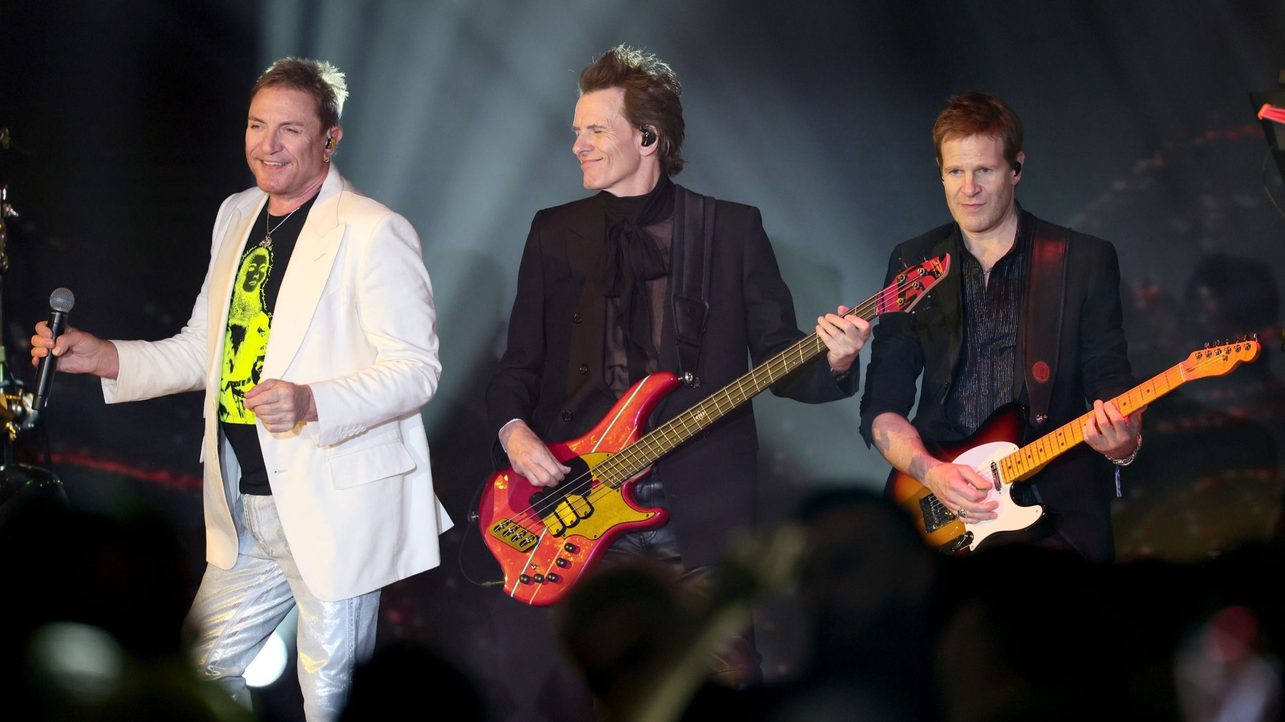 Simon Le Bon, John Taylor e Dom Brown dei Duran Duran durante la performance all'amfAR gala Cannes 2025 presentato da Chopard all'Hotel du Cap-Eden-Roc il 22 maggio a Cap d'Antibes