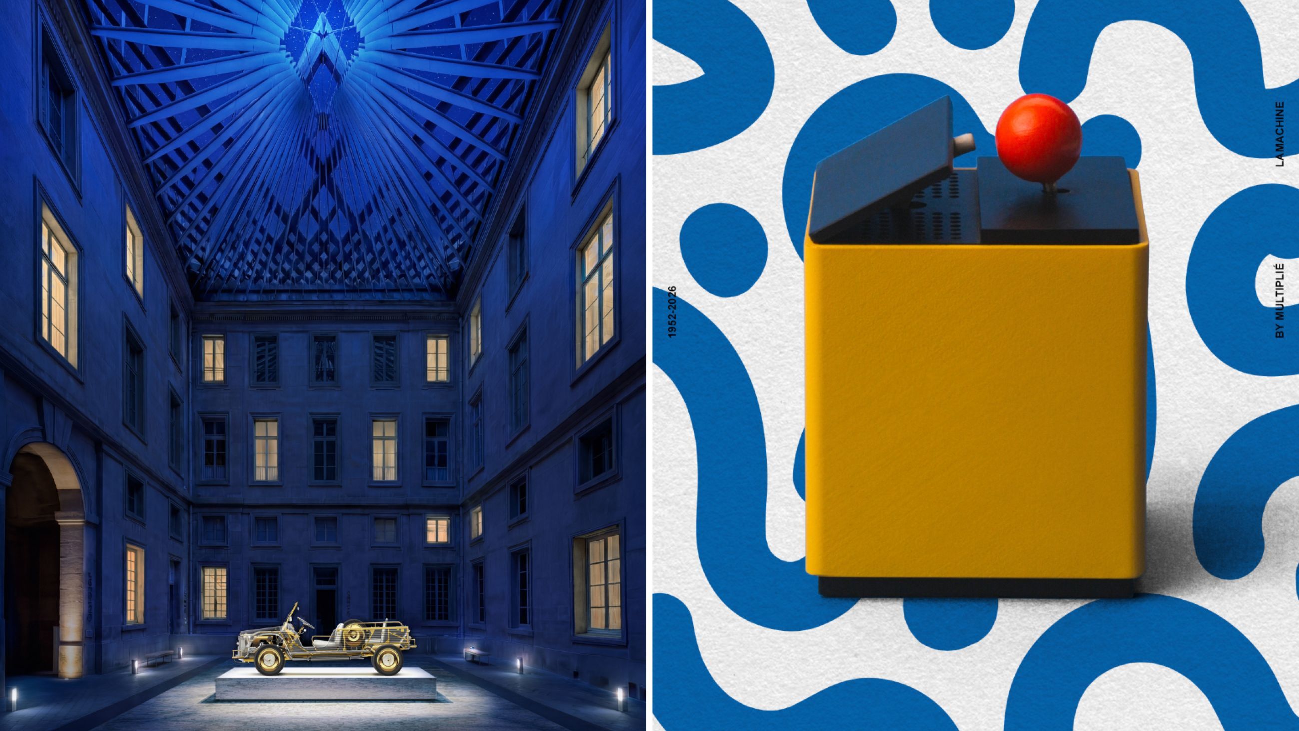 Da sinistra: Astre Mobile, ideata da Antoine Tauvel per Maison Lacmé, trasforma un’auto trasparente in una scenografica Art Car, tra materiali preziosi e savoir-faire artigianale francese - Courtesy Maison&Objet; La Machine, di Multiplié, è una scatola interattiva che trasforma l’inutilità in gioco, tra suoni casuali, movimenti imprevedibili e una personalità unica per ogni esemplare - Courtesy Maison&Objet