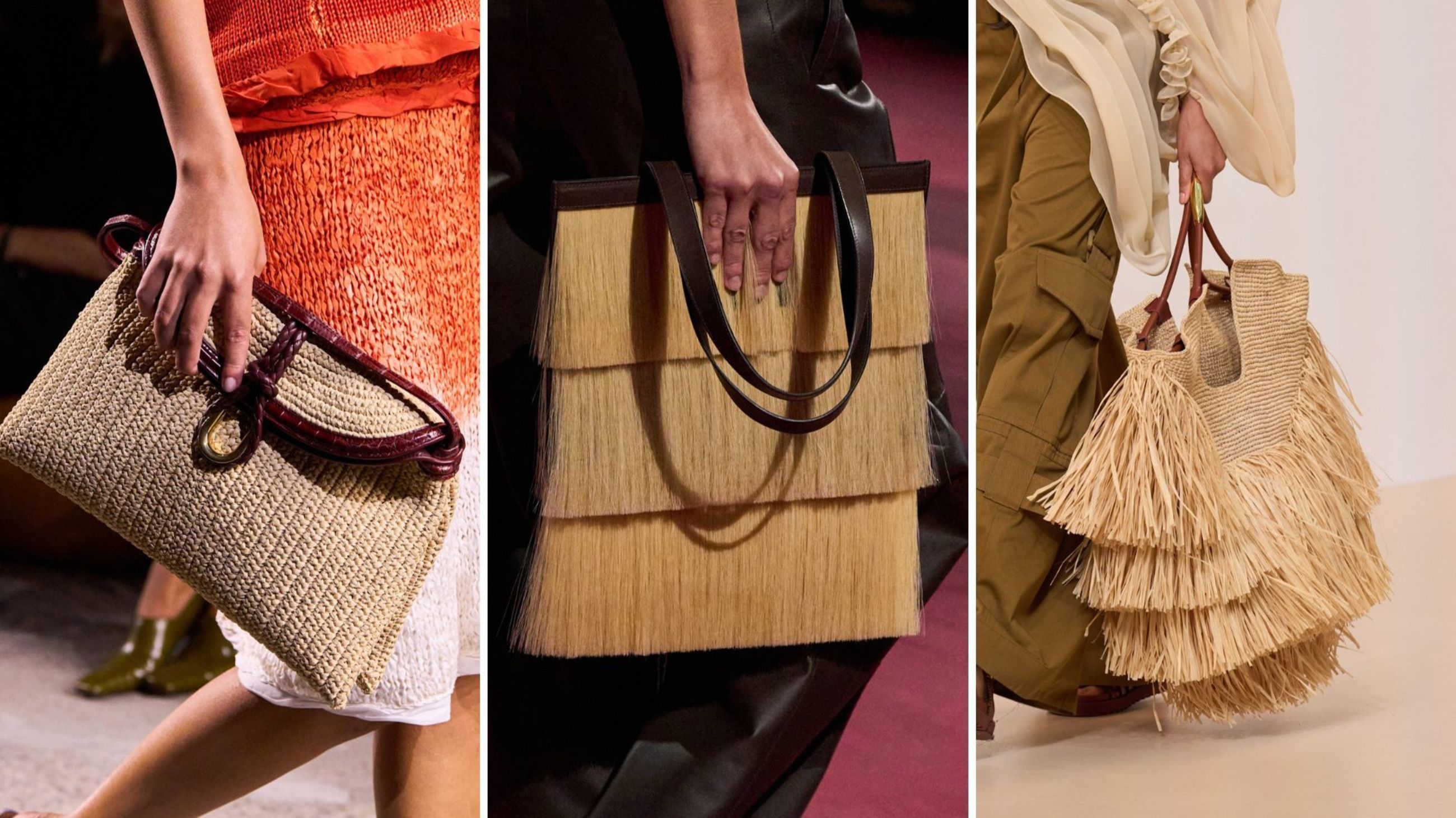 Da sinistra verso destra: Bottega Veneta SS25, Hermes SS25, Zimmermann SS25. Credit Launchmetrics.com/Spotlight
