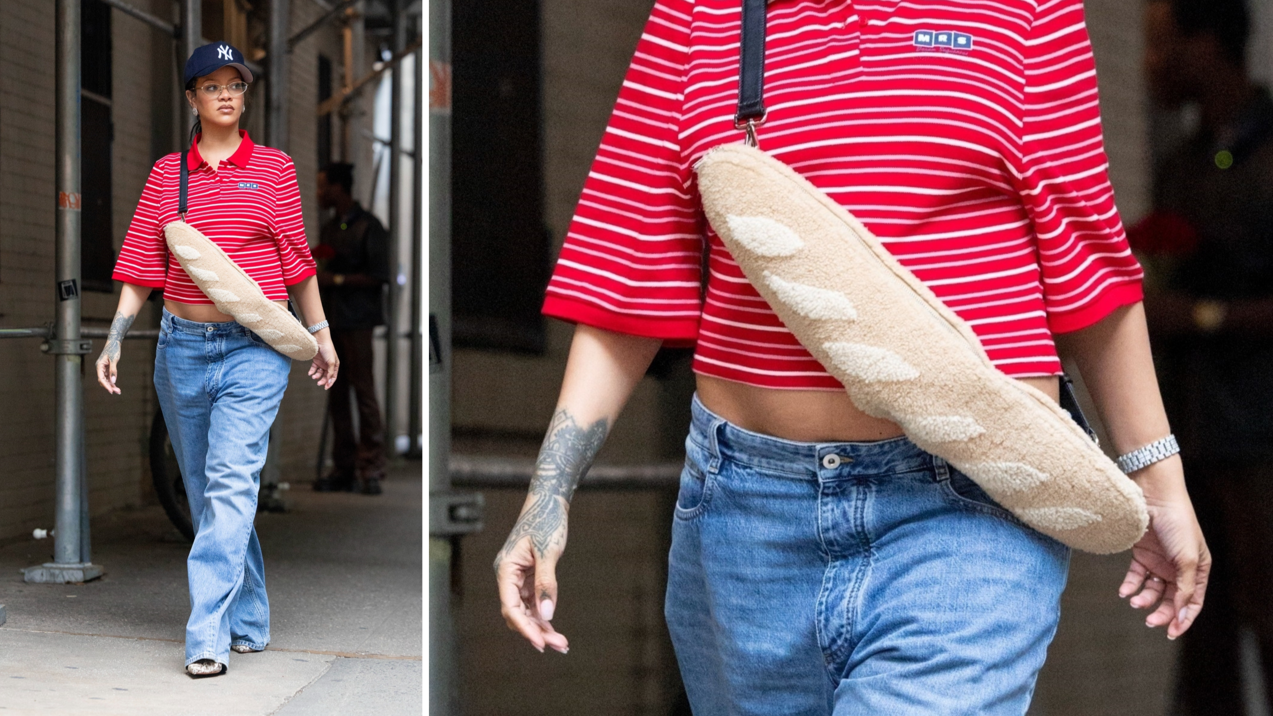 Rihanna con la Sheepskin baguette bread pouch di Fendi
Credit: Backgrid/IPA