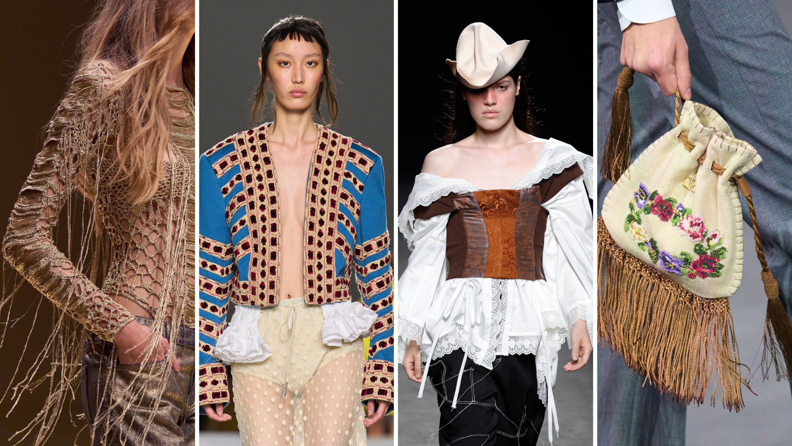 Da sinistra: Roberto Cavalli; Dries Van Noten; Quintana; Valentino SS26 - Credits Launchmetrics.com/Spotlight 