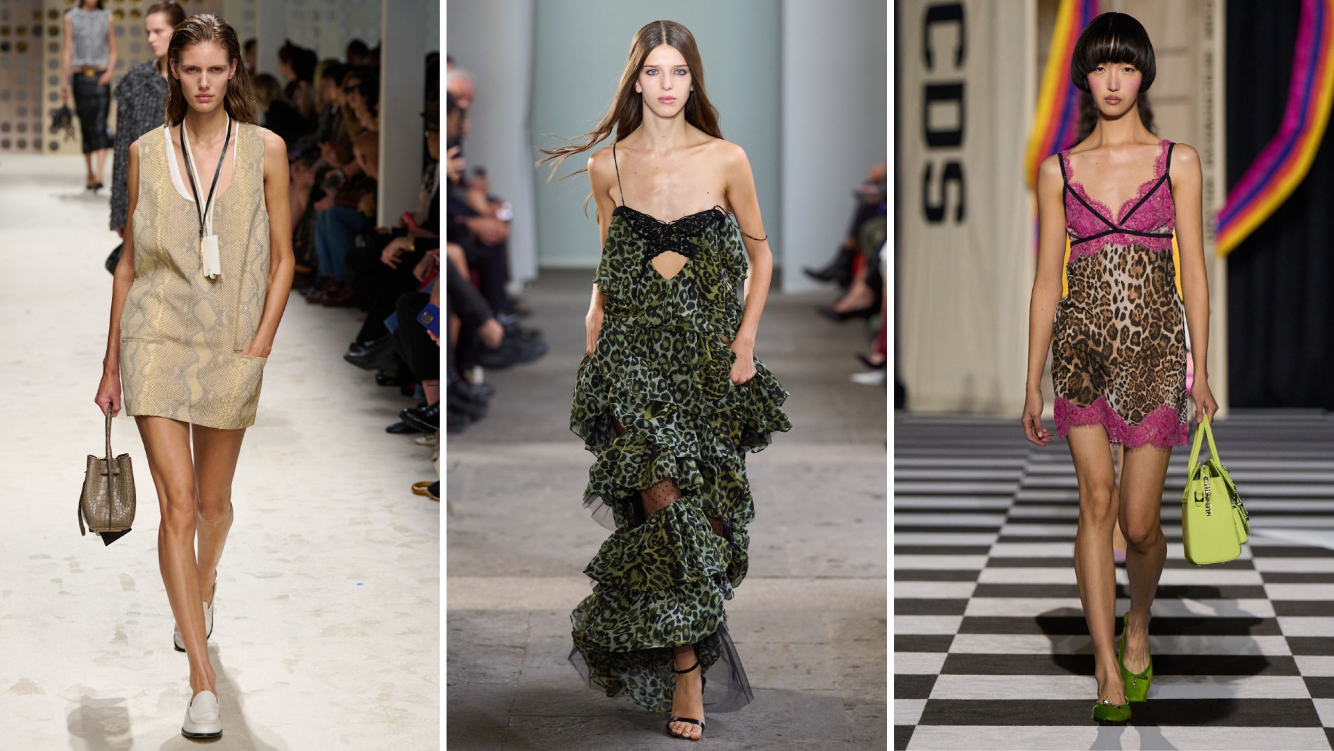 Da sinistra: Tods S26; Blumarine S26; GCDS S26 - Credits Launchemetrics