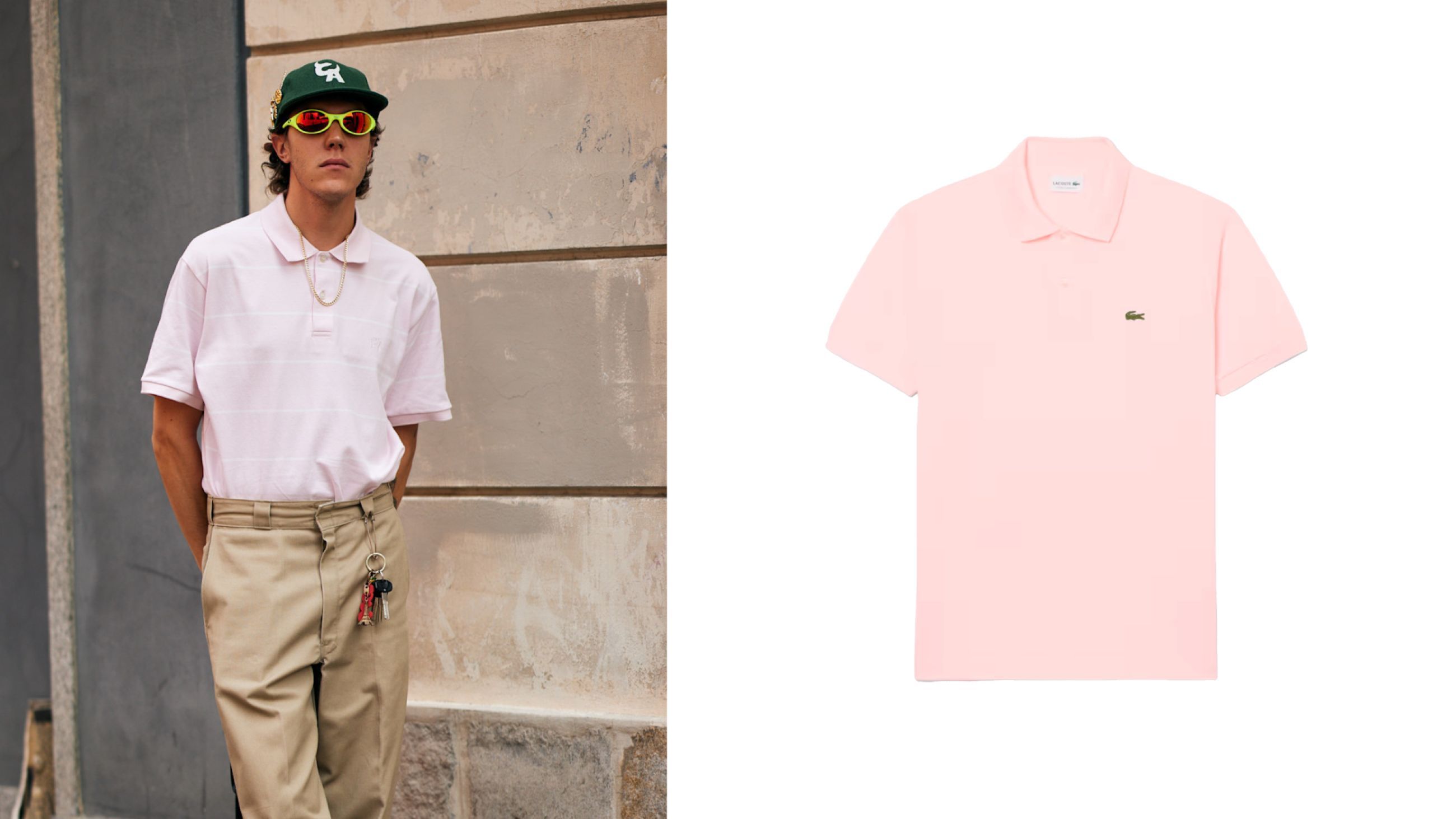 Da sinistra: Credits Launchmetrics.com/Spotlight; Maglia polo in piquet di cotone, Lacoste