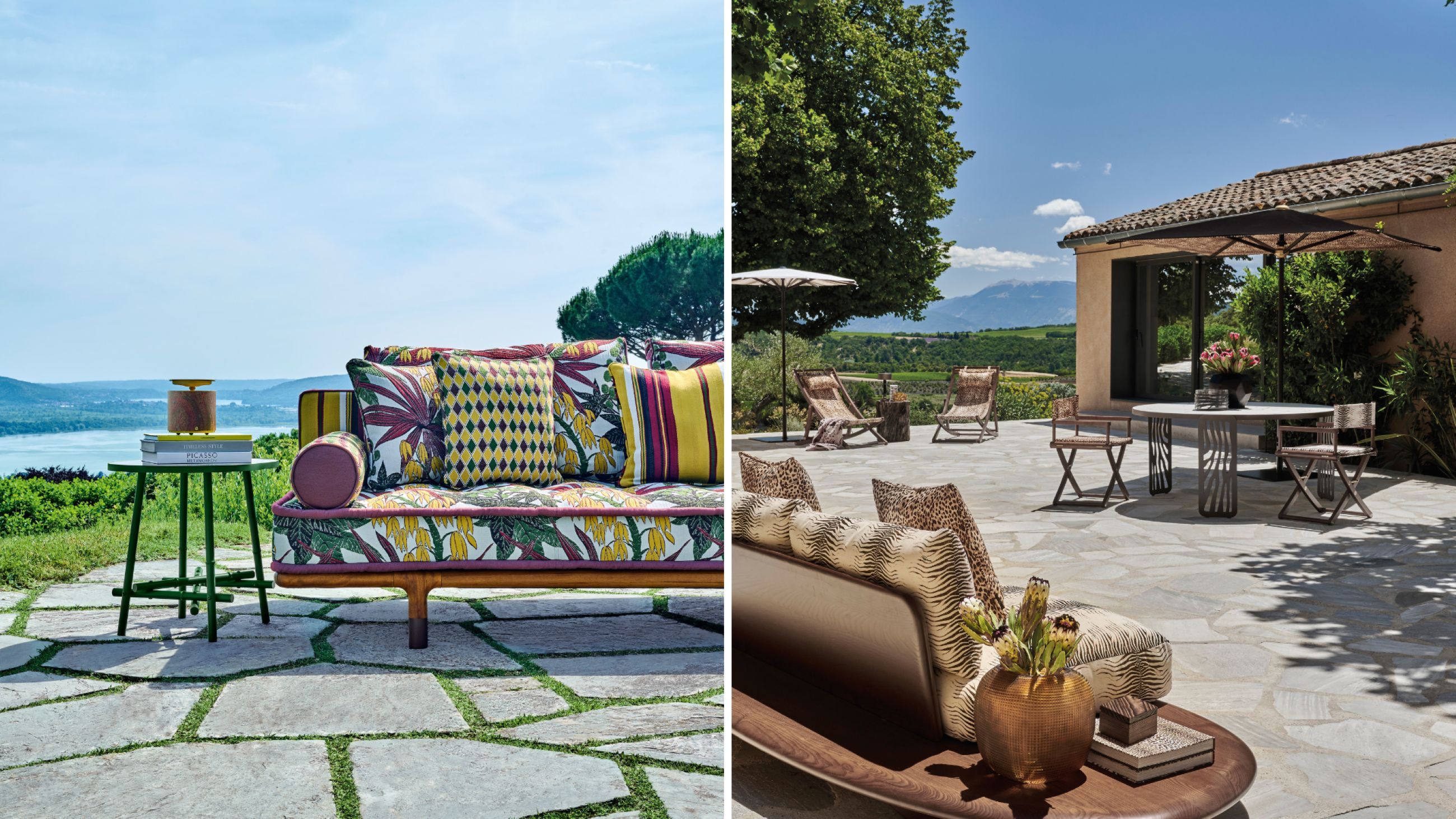 A sinistra: Moremi di Roberto Cavalli Home Interiors – Courtesy Roberto Cavalli Home Interiors; A destra: Woodstock di Etro Home Interiors – Courtesy Etro Home Interiors