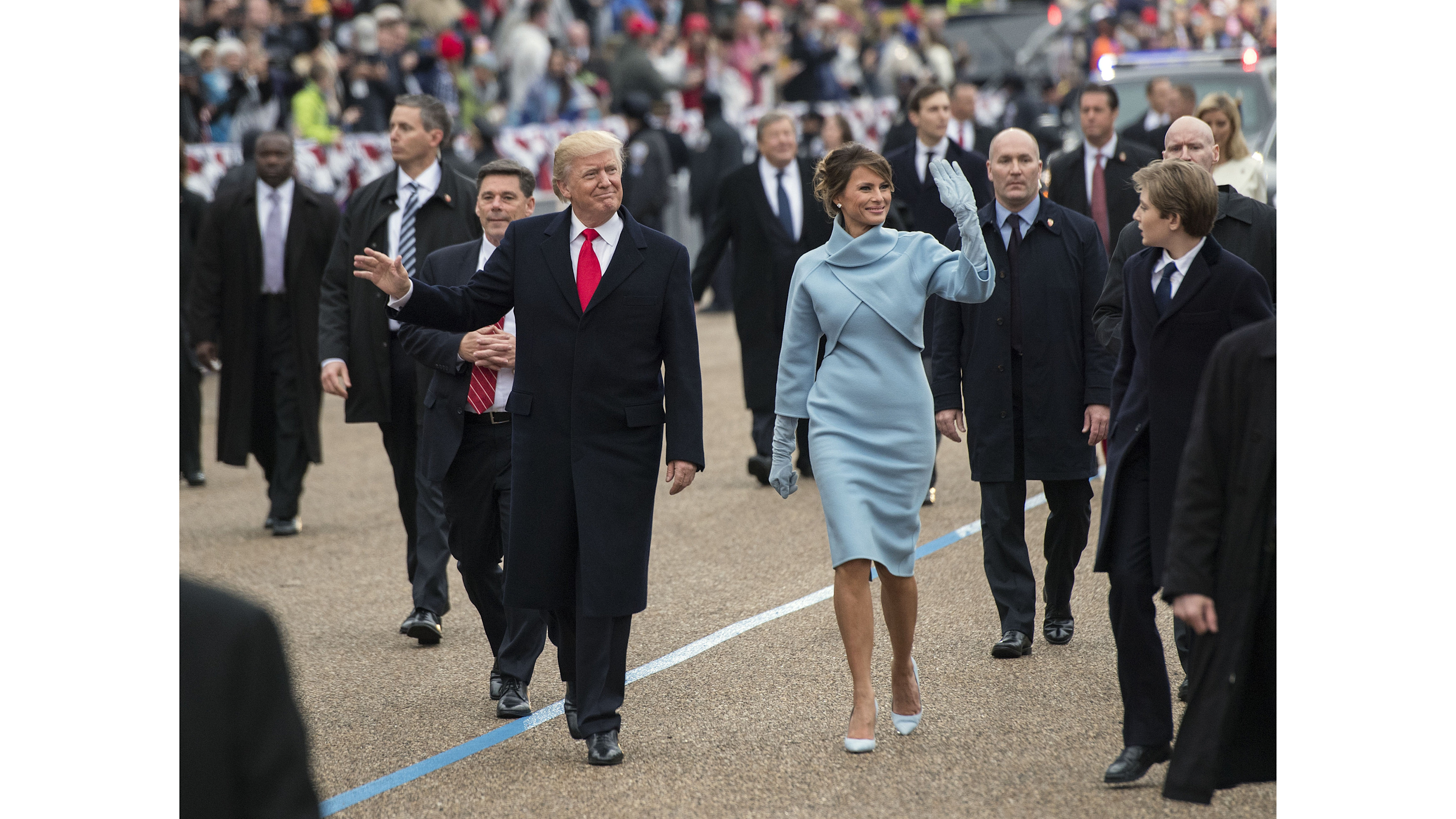 La First Lady Melania Trump ed il marito Donald Trump il giorno dell’Inauguration Day del primo mandato, 2017 – Credits: AGF
