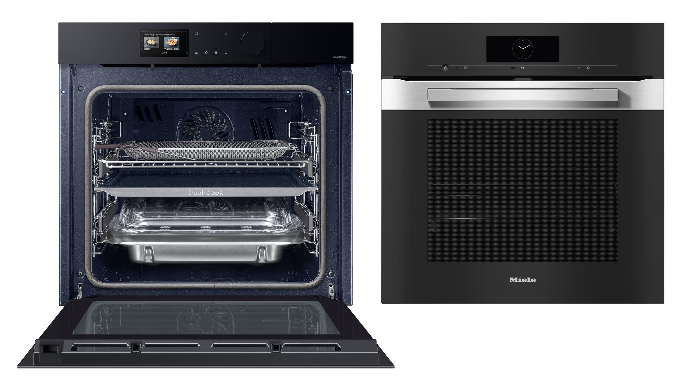 Da sinistra Samsung Bespoke AI Oven – Miele H7860 BP acciaio inox CleanSteel. Courtesy Press Office