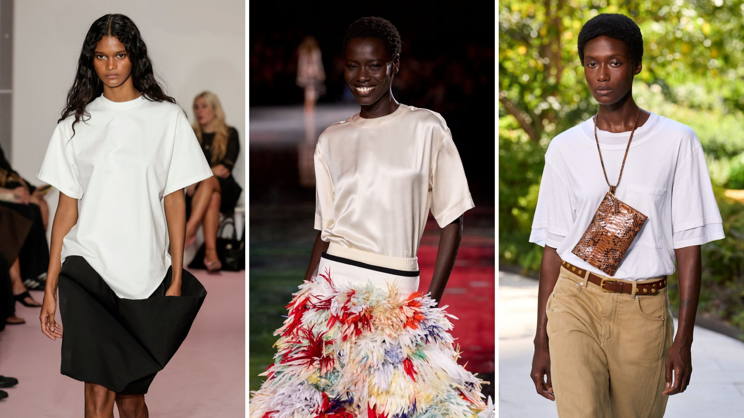 Sfilate PE26: da sinistra, mises di di LII, Chanel e TWP - Credits: Launchmetrics.com/Spotlight