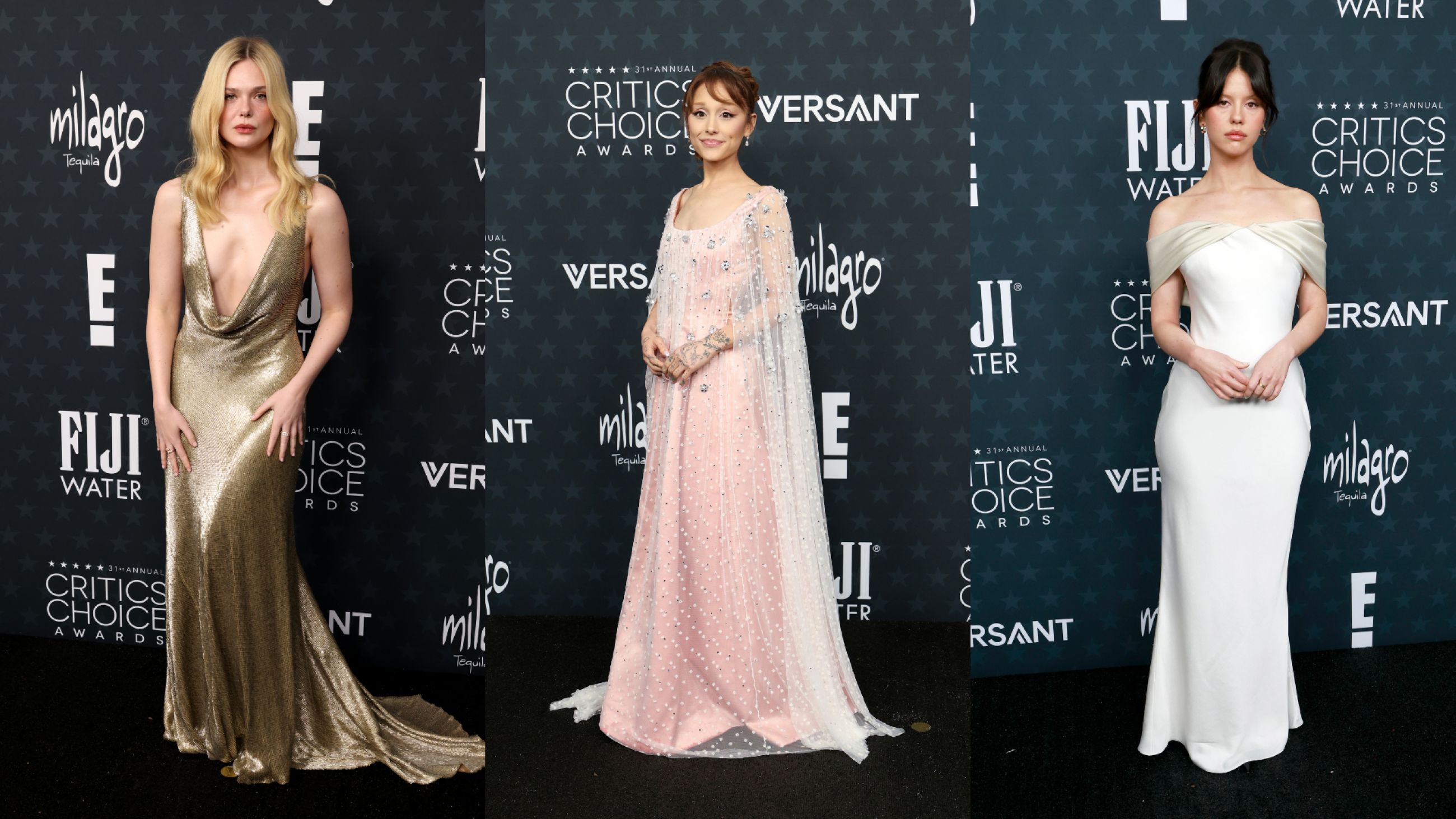 Da sinistra Elle Fanning; Ariana Grande; Mia Goth - Credits Getty Images