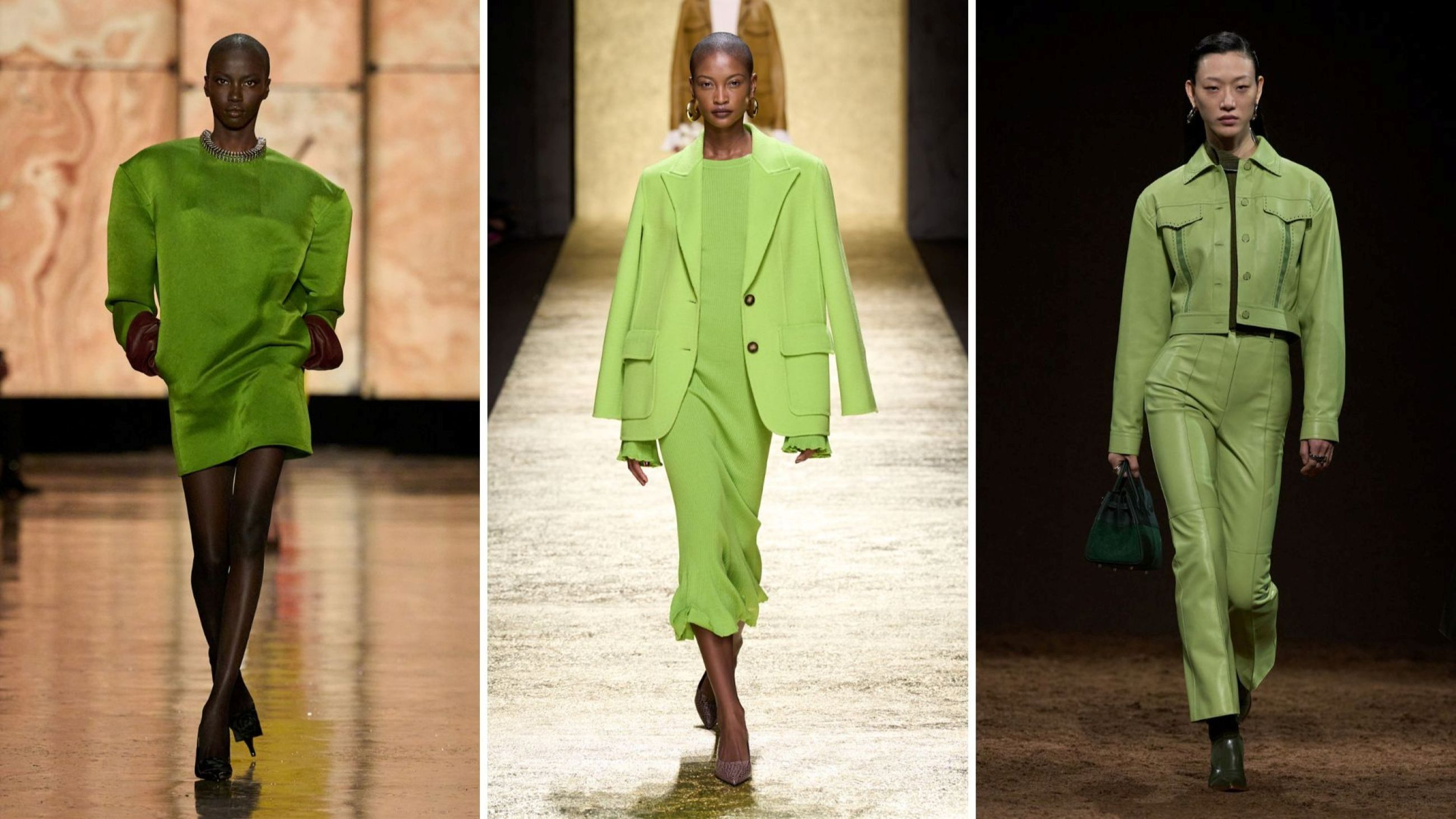 Da sinistra: Saint Laurent FW25; Luisa Spagnoli FW25; Hermès FW25 - Credits Launchmetrics.com/Spotlight 