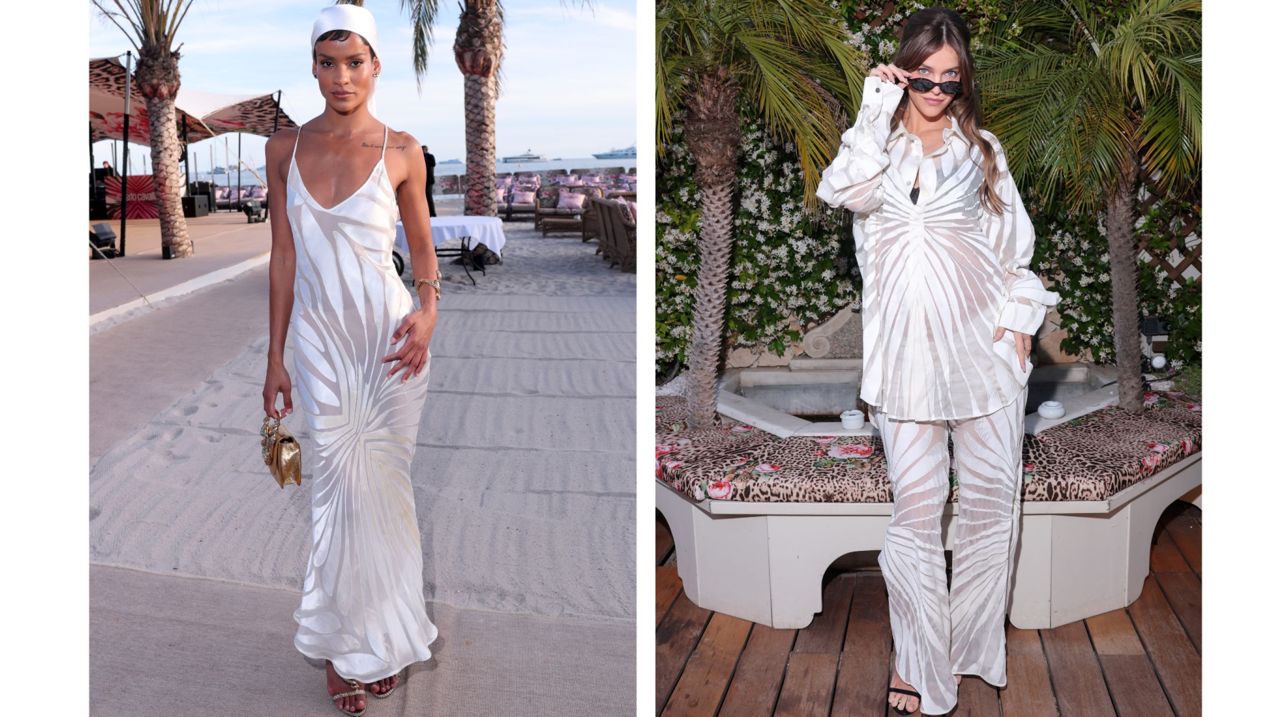Da sinistra: Narah Baptista partecipa alla sfilata "Ray of Sea" di Roberto Cavalli a Cannes, 2026; Barbara Palvin alla sfilata "Ray of Sea" di Roberto Cavalli a Cannes, 2026 - Credits Getty Images