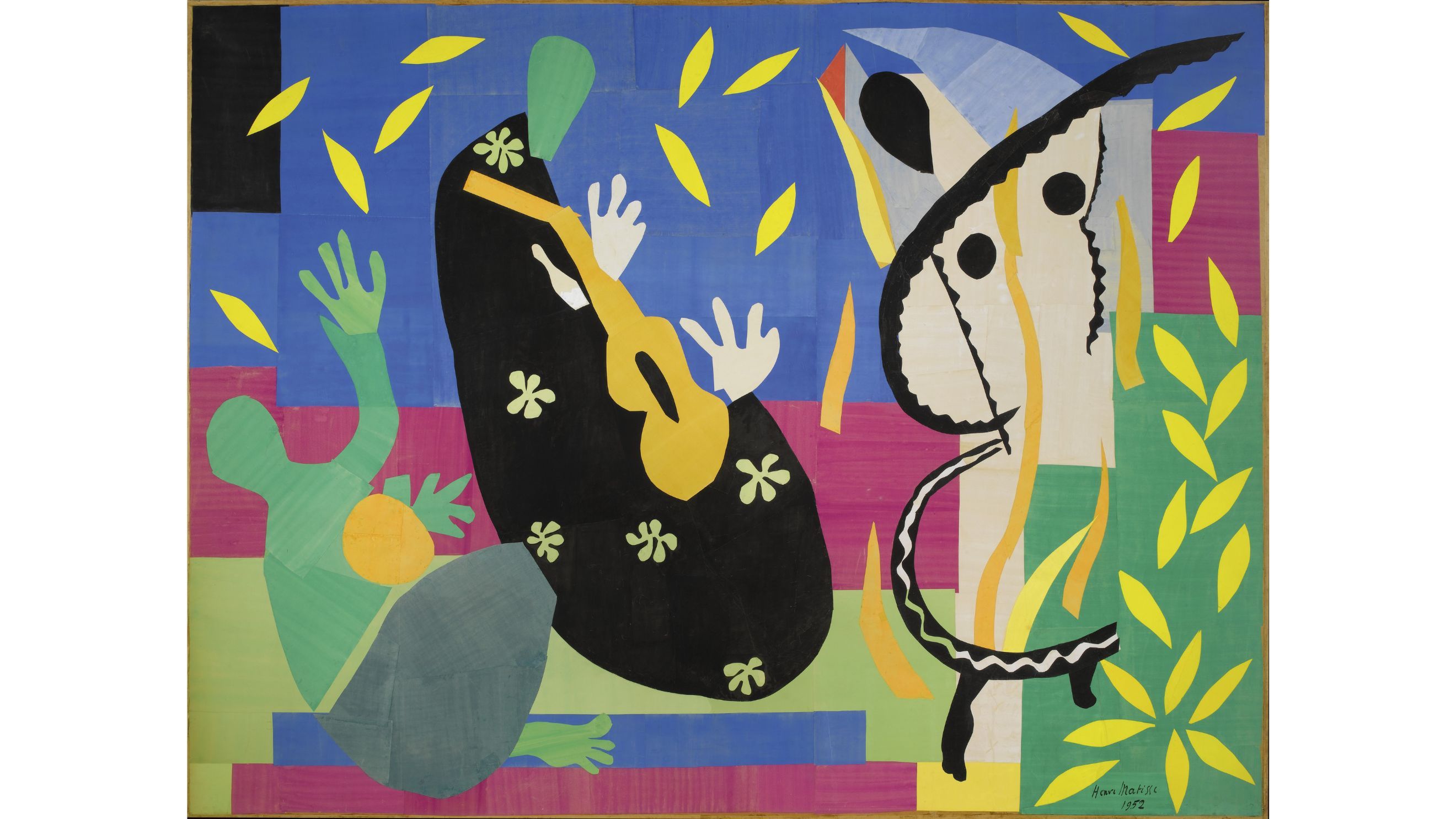 Henri Matisse La Tristesse du roi, 1952. Papiers gouachés découpés marouflés sur toile, 292 x 386 cm, Centre Pompidou, Paris. Photo © Centre Pompidou, MNAM-CCI/Philippe Migeat/Dist. GrandPalaisRmn