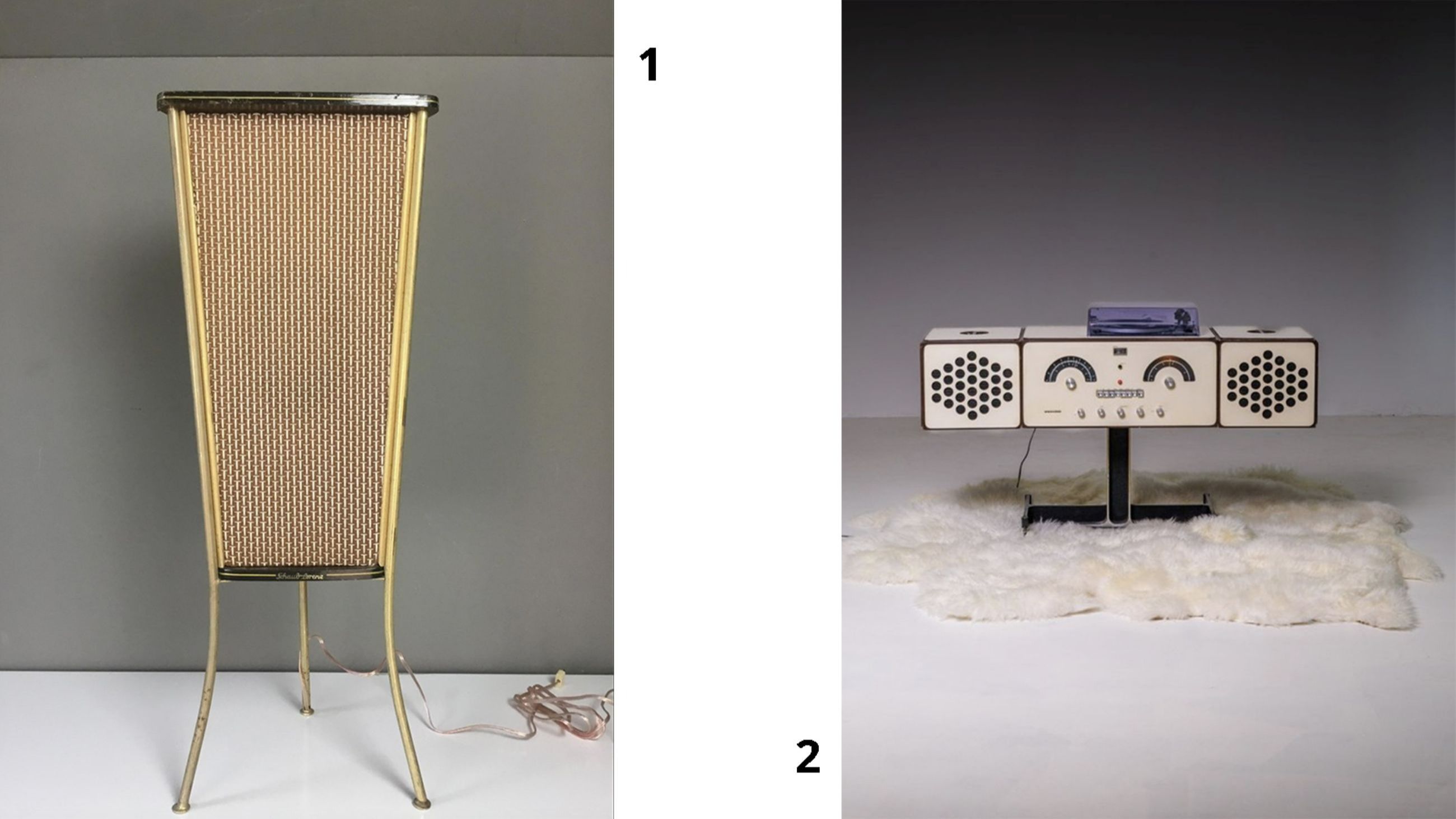 1. Altoparlante Schaub Lorenz; 2. Brionvega RR126 di Achille Castiglioni - Credits: Pamono 