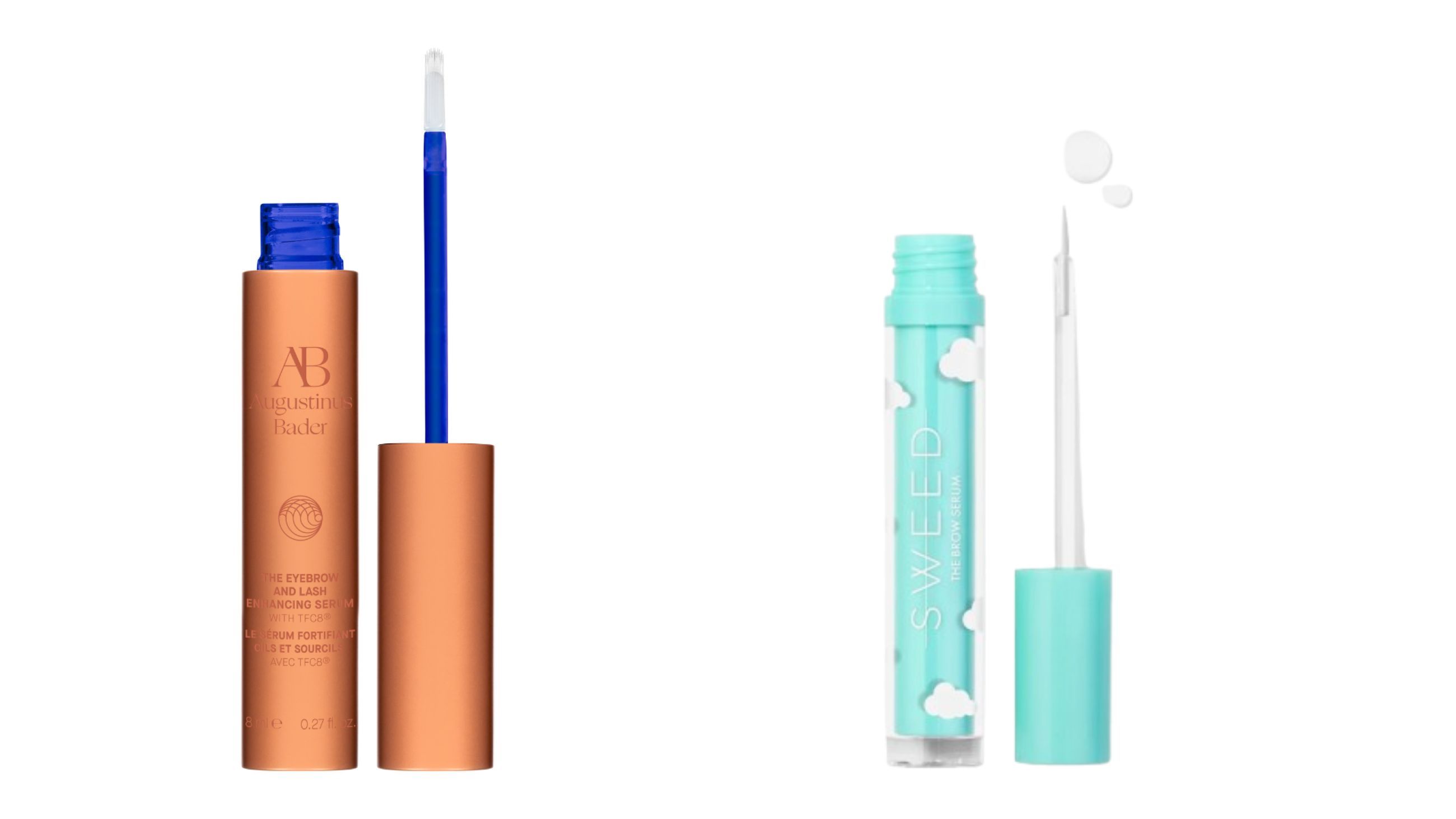 Da sinistra: Sweed, The Brow Serum Gel; Augustinus Bader, The Eyebrow and Lash Enhancing Serum - Courtesy Press Office