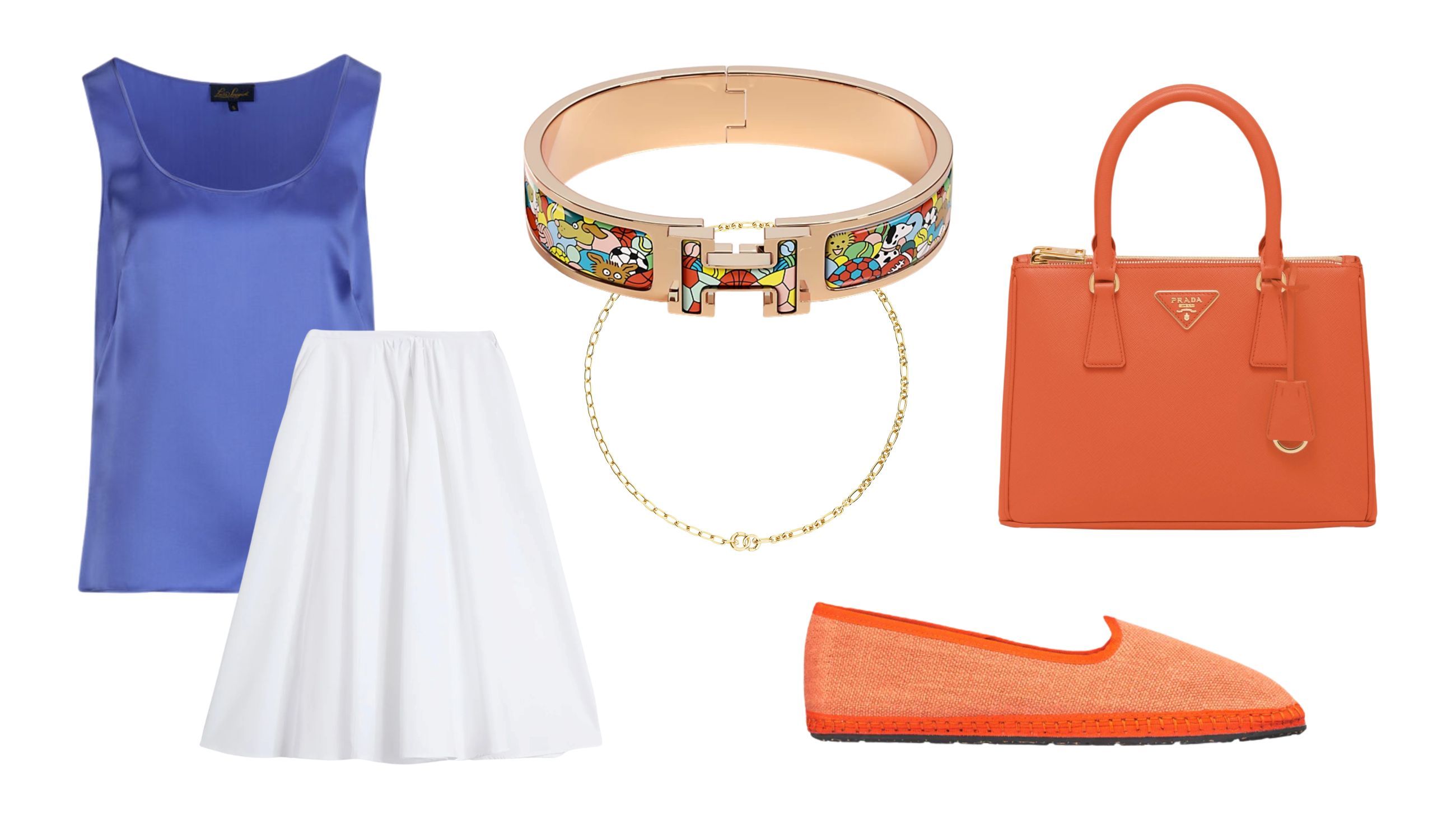 Canottiera, Luisa Spagnoli; gonna, Aspesi; friulane, Flabelus; borsa, Prada; collana, Dodo; bracciale, Hermès