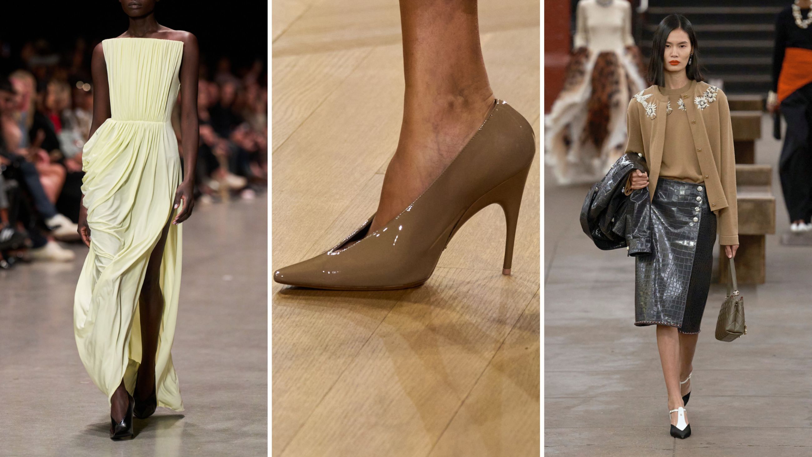 Da sinistra: Stella Mccartney SS26; Balenciaga SS26; Chanel FW26 - Credits Launchmetrics.com/Spotlight