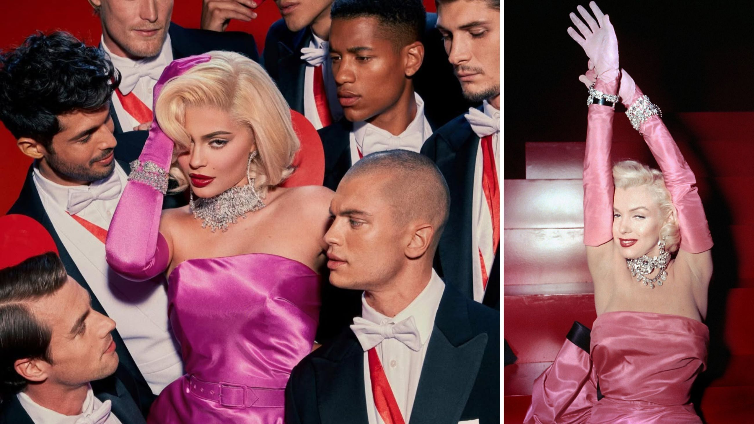 A sinistra: Immagine tratta dal profilo Instagram di Kylie Jenner A destra: Marilyn Monroe in "Gentlemen Prefer Blondes" (1953) - Credits Agf