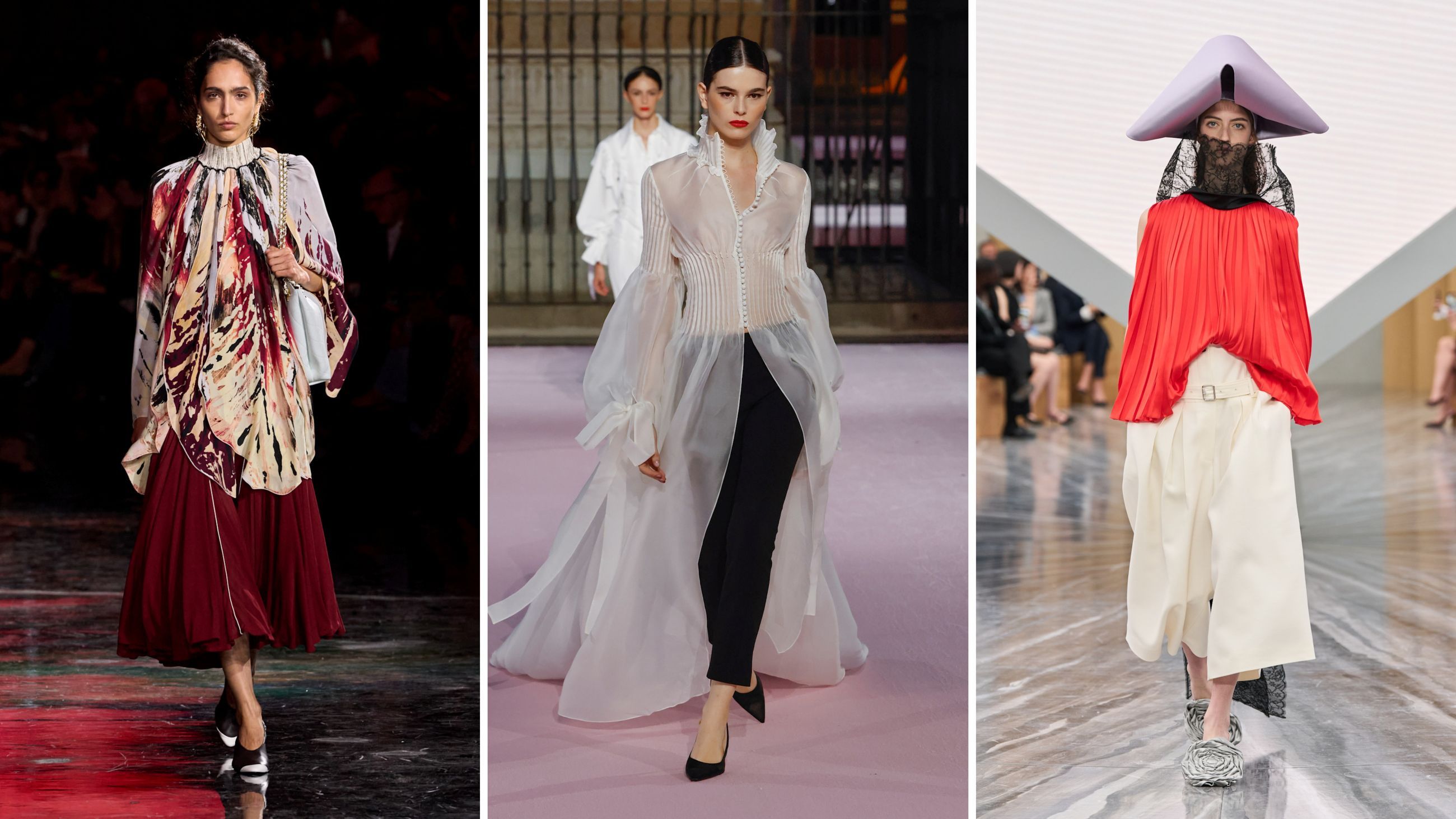 Dalle collezioni PE26: da sinistra Chanel; Carolina Herrera; Dior - Credits: Launchmetrics.com/Spotlight
