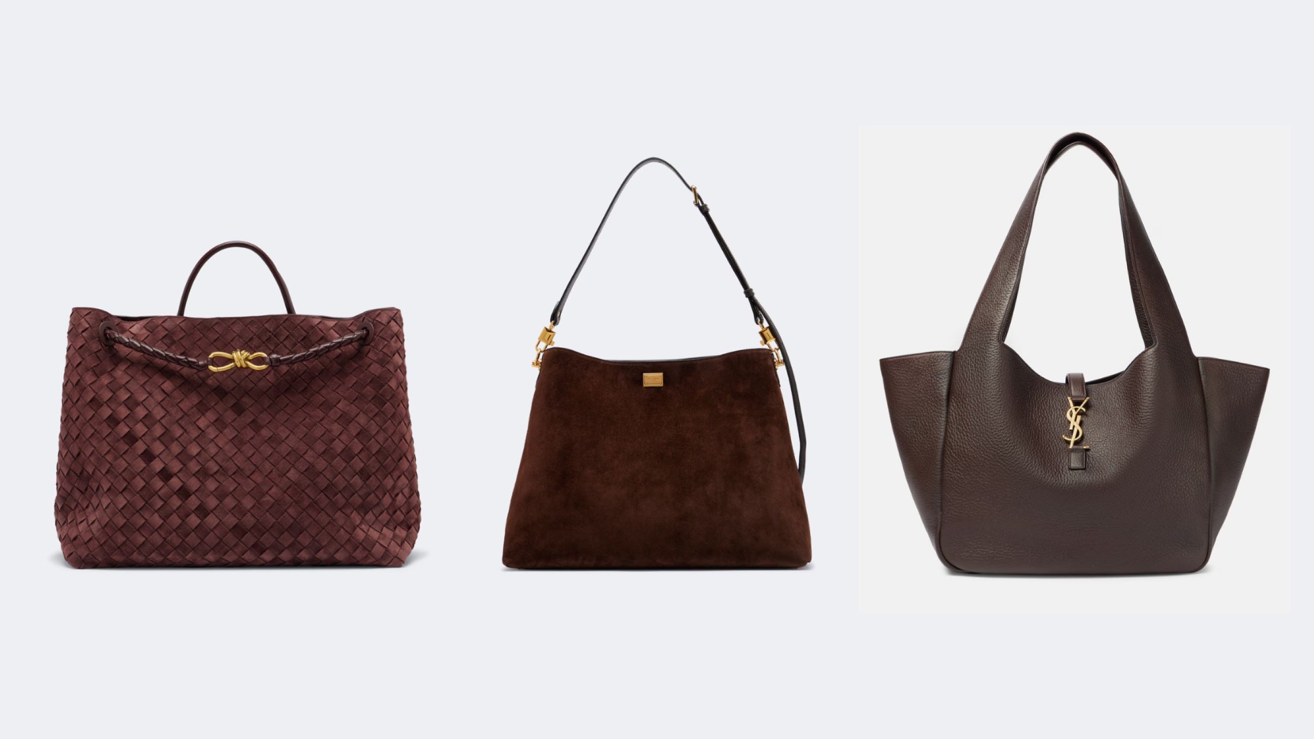 Da sinistra: Bottega Veneta, Dolce&Gabbana, Saint Laurent