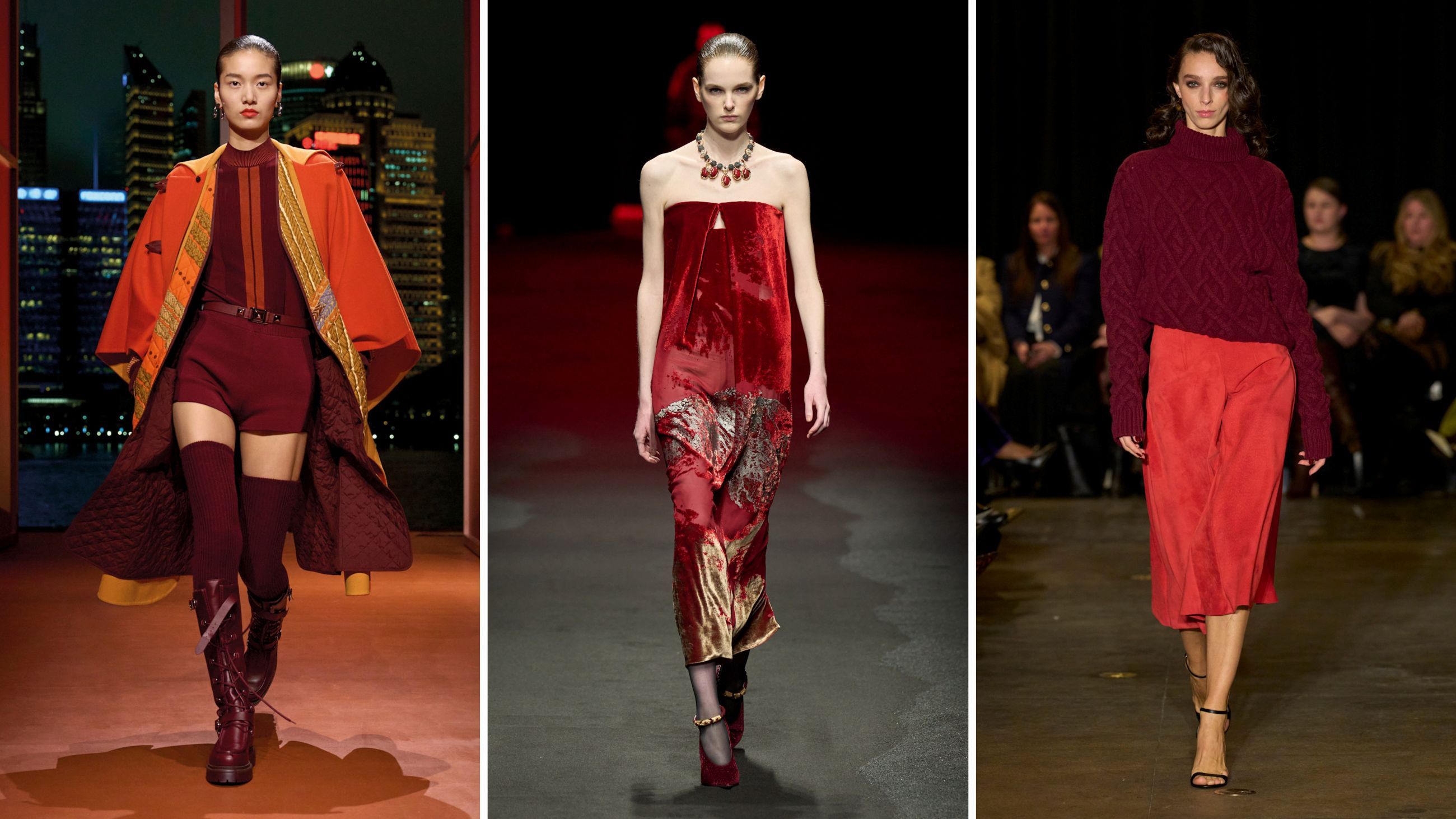 Da sinistra alcuni look dalle sfilate FW2526 di Hermès, Roberto Cavalli e Sergio Hudson – Credits: Launchmetrics.com/Spotlight