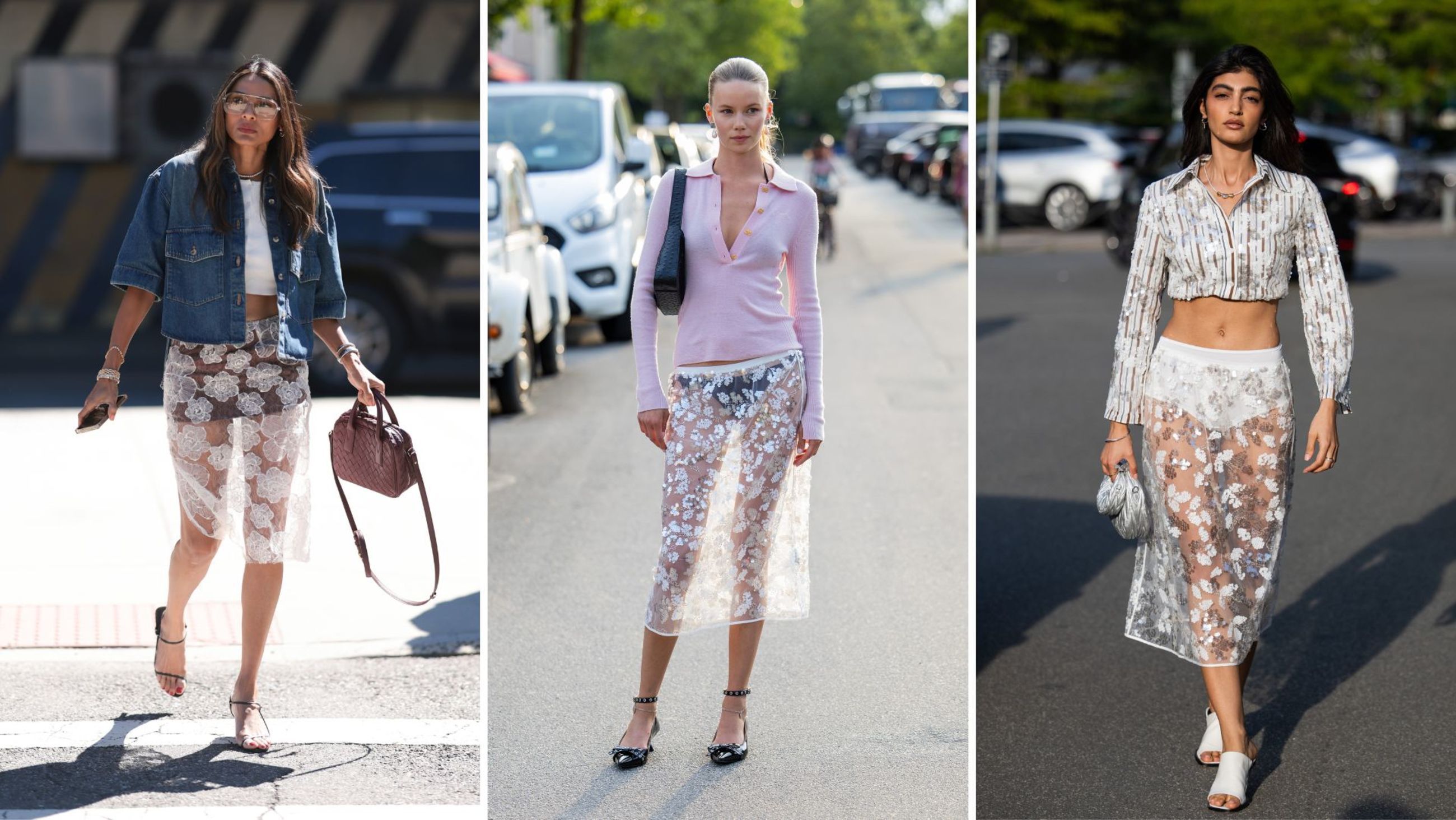 Street style, gonne trasparenti in naked look - Credits: Getty Images