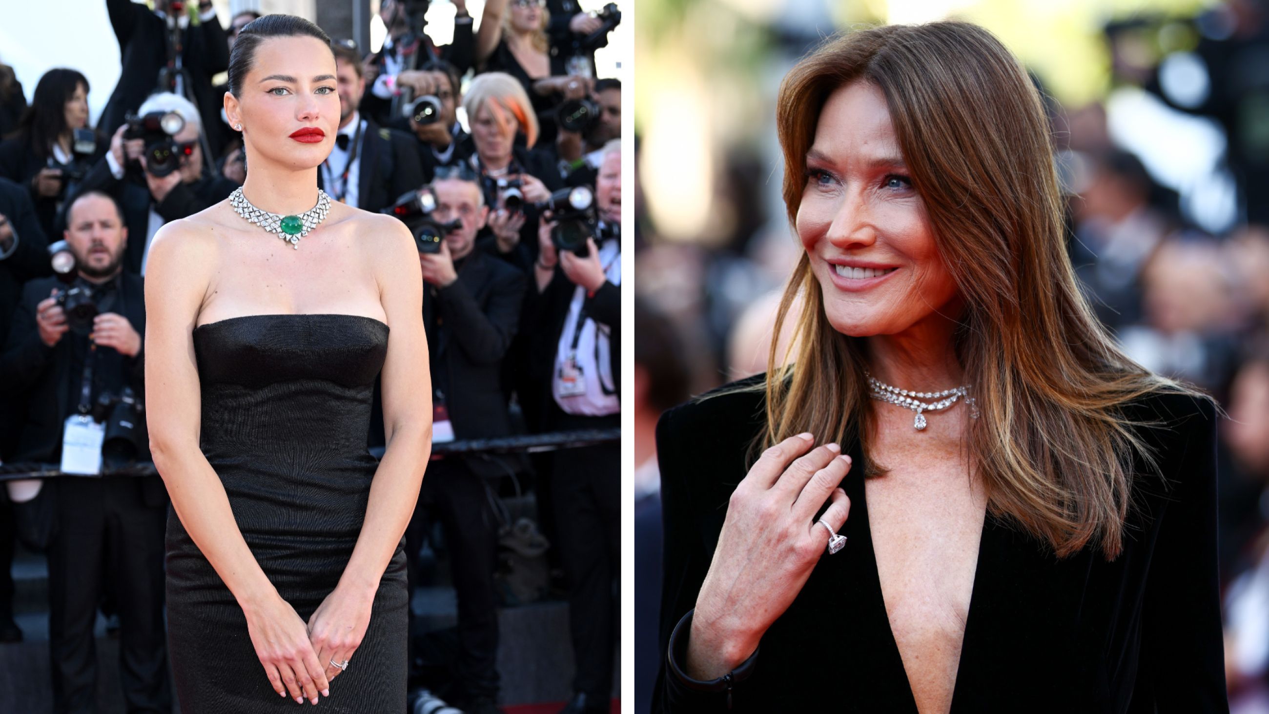 Da sinistra: Adriana Lima partecipa alla proiezione di "Garance" durante il 79º Festival del Cinema, 2026; Carla Bruni Sarkozy durante il 79º Festival del Cinema di Cannes, 2026 - Credits Getty Images