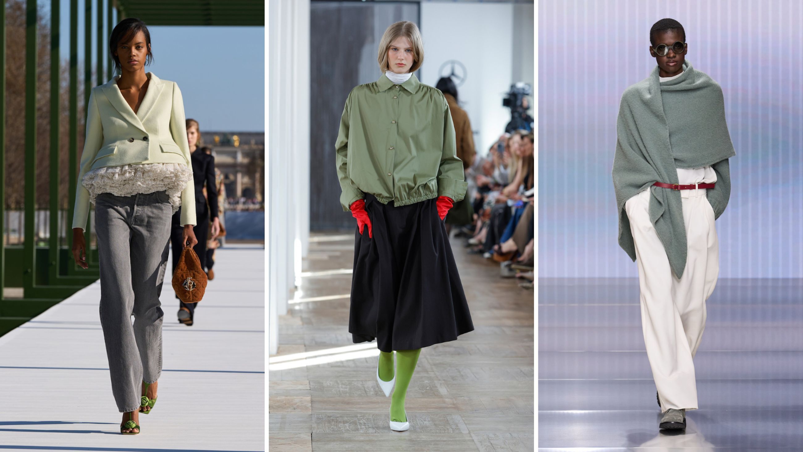 Da sinistra: Christian Dior, The Label Edition, Giorgio Armani Autunno/Inverno 2026-2027 - Credits Launchmetrics.com/Spotlight