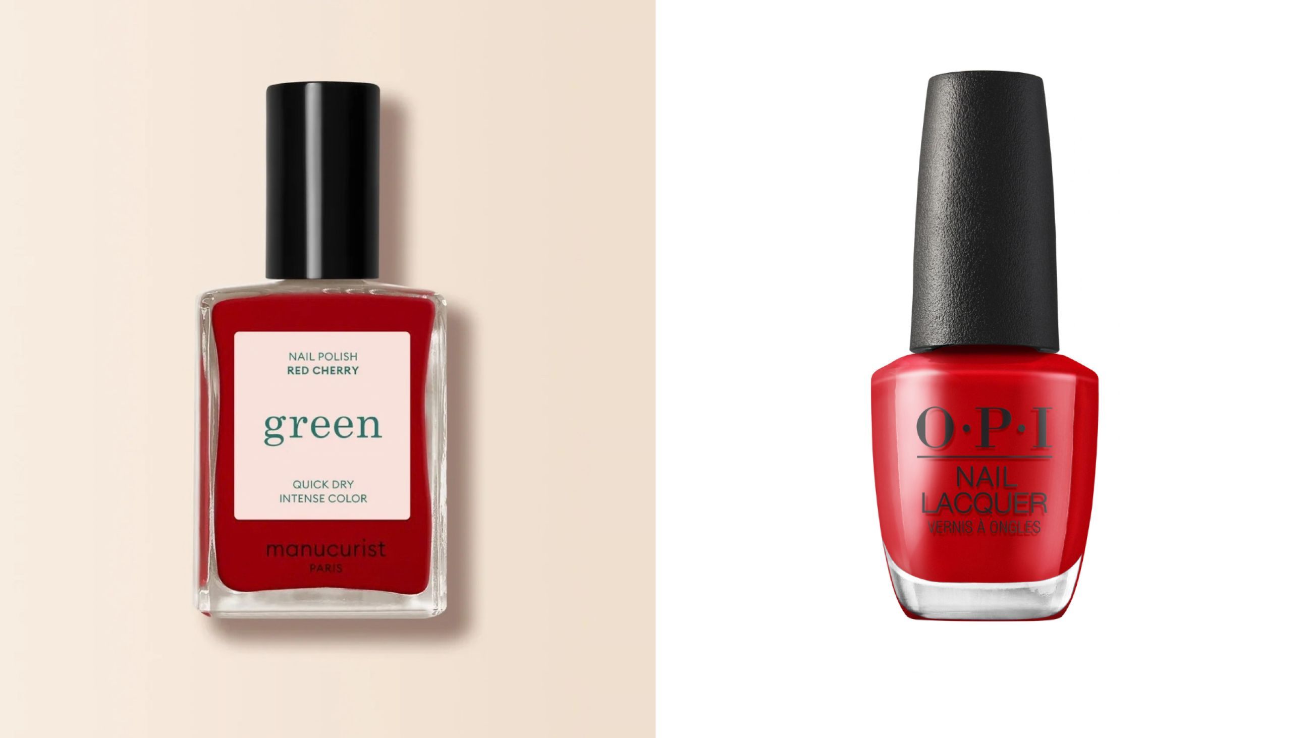 Da sinistra: Manucurist, Red Cherry; OPI, Vodka and Caviar - Courtesy Press Office