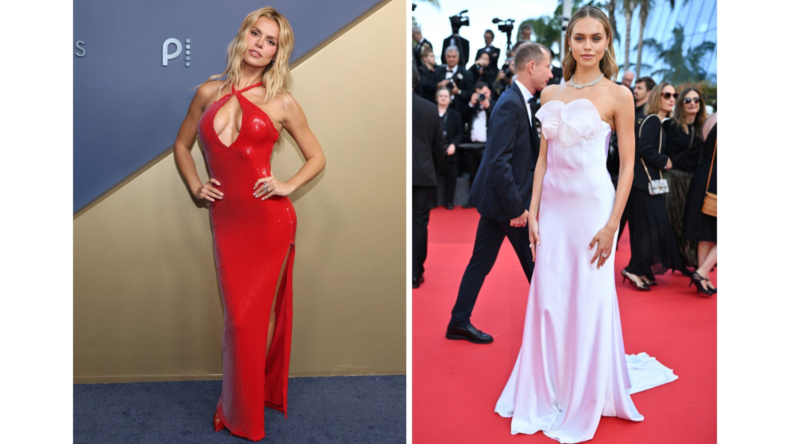 Da sinistra: Brooks Nader alla 78ª edizione degli Emmy Awards; Laila Hasanovic alla 79ª edizione del Festival di Cannes - Credits Getty Images