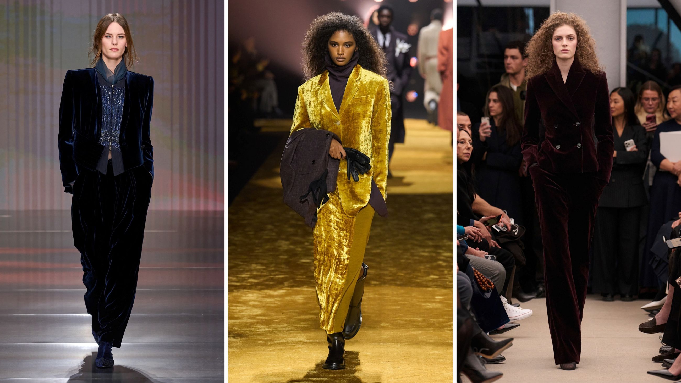 Sfilate FW26: da sinistra Giorgio Armani; Boss; Alaïa - Credits: Launchmetrics.com/Spotlight