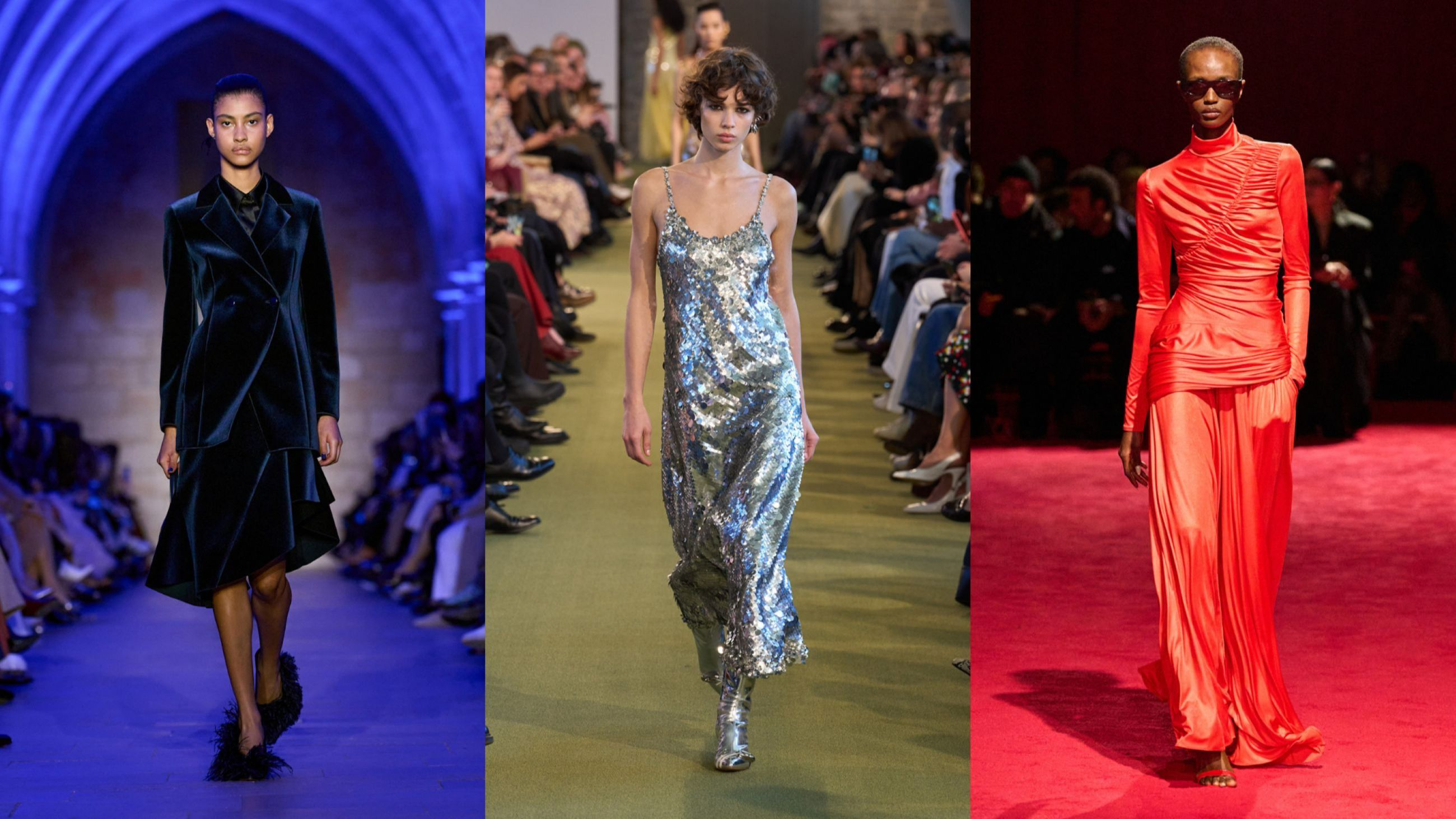 Da sinistra Akris; Rabanne; Siriano FW25 - Credits Launchmetrics.com/Spotlight